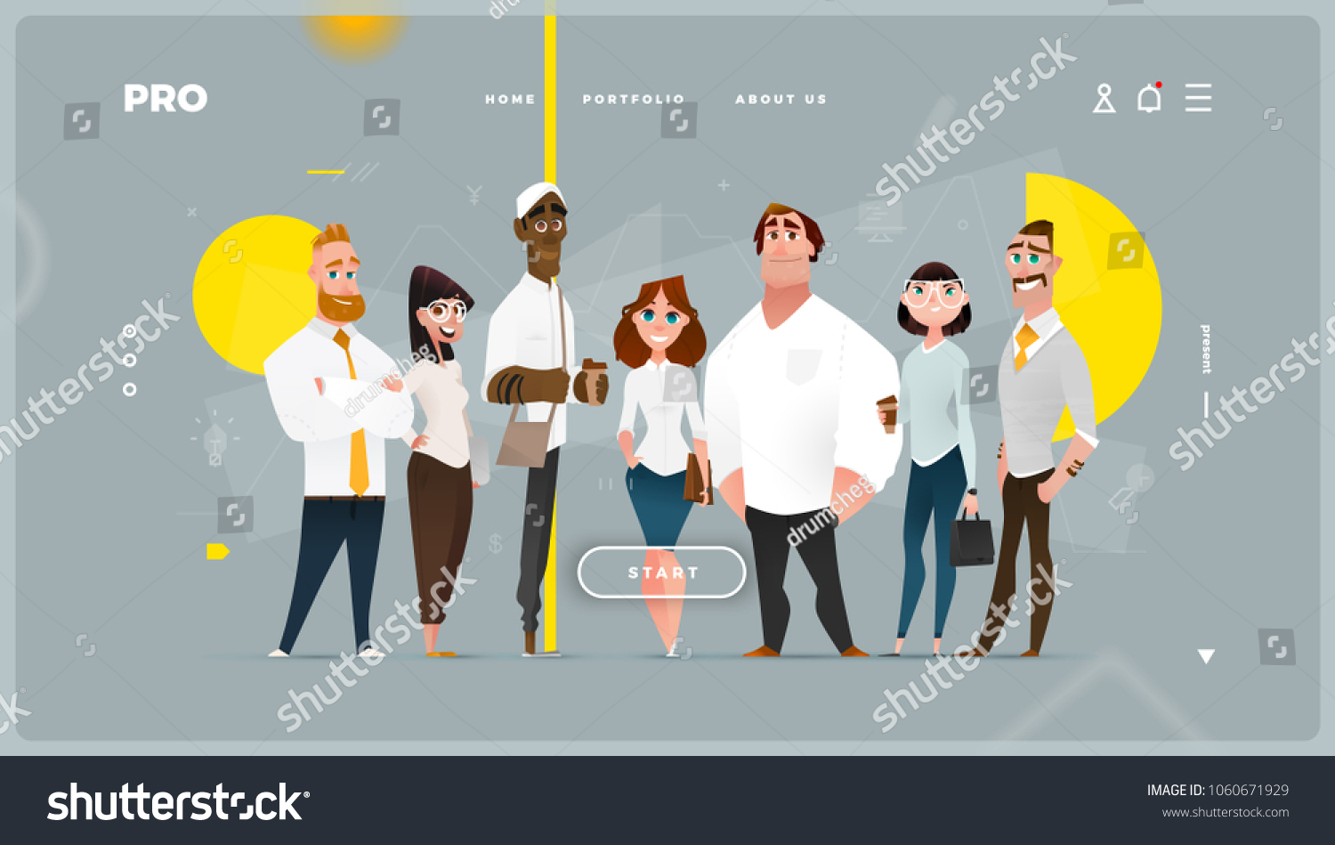 Main Page Web Design with Business Cartoon Characters in Flat Style for Your Projects #1060671929