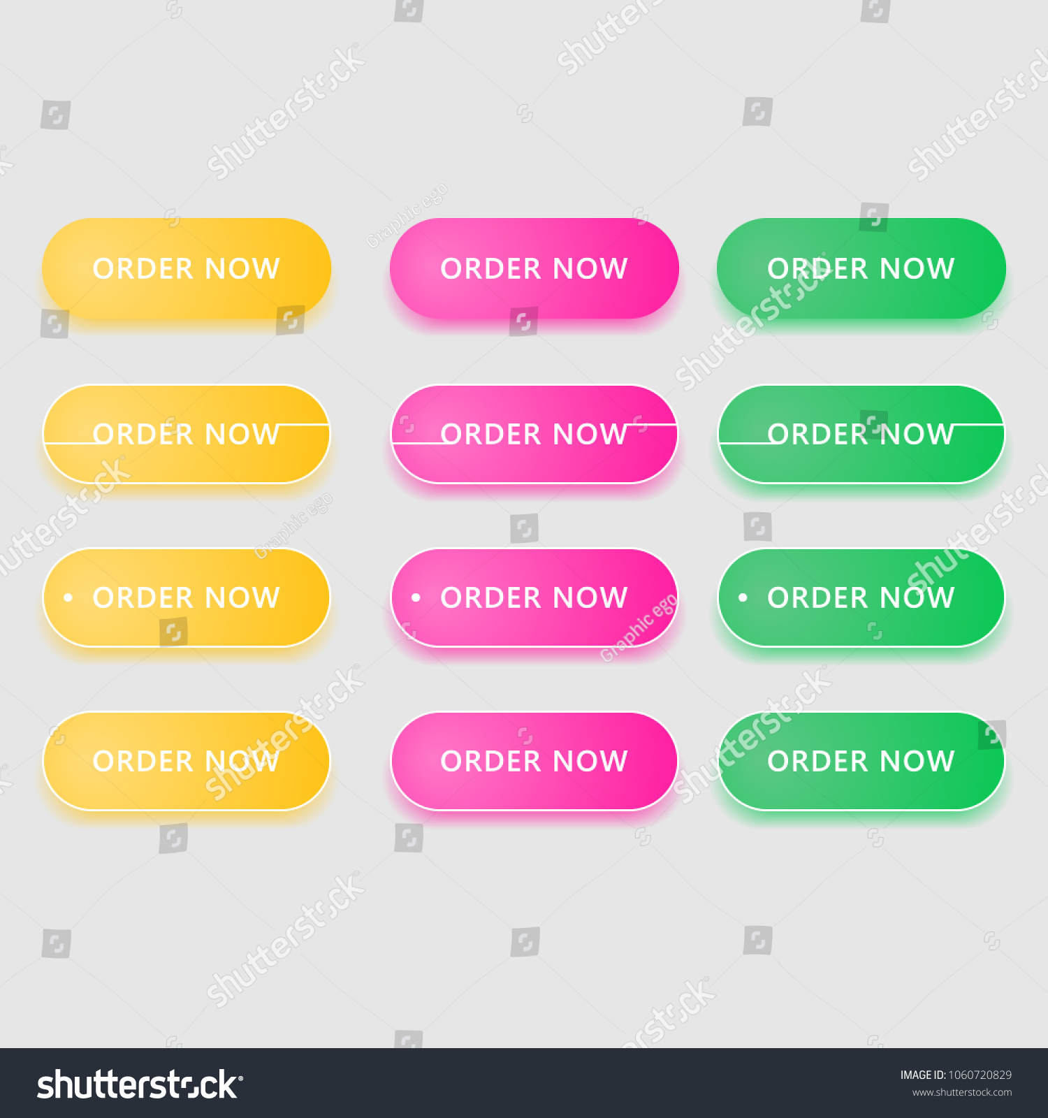 Four rounded web buttons with colored transparent shadow.Set of navigation interface elements.Call to action. #1060720829