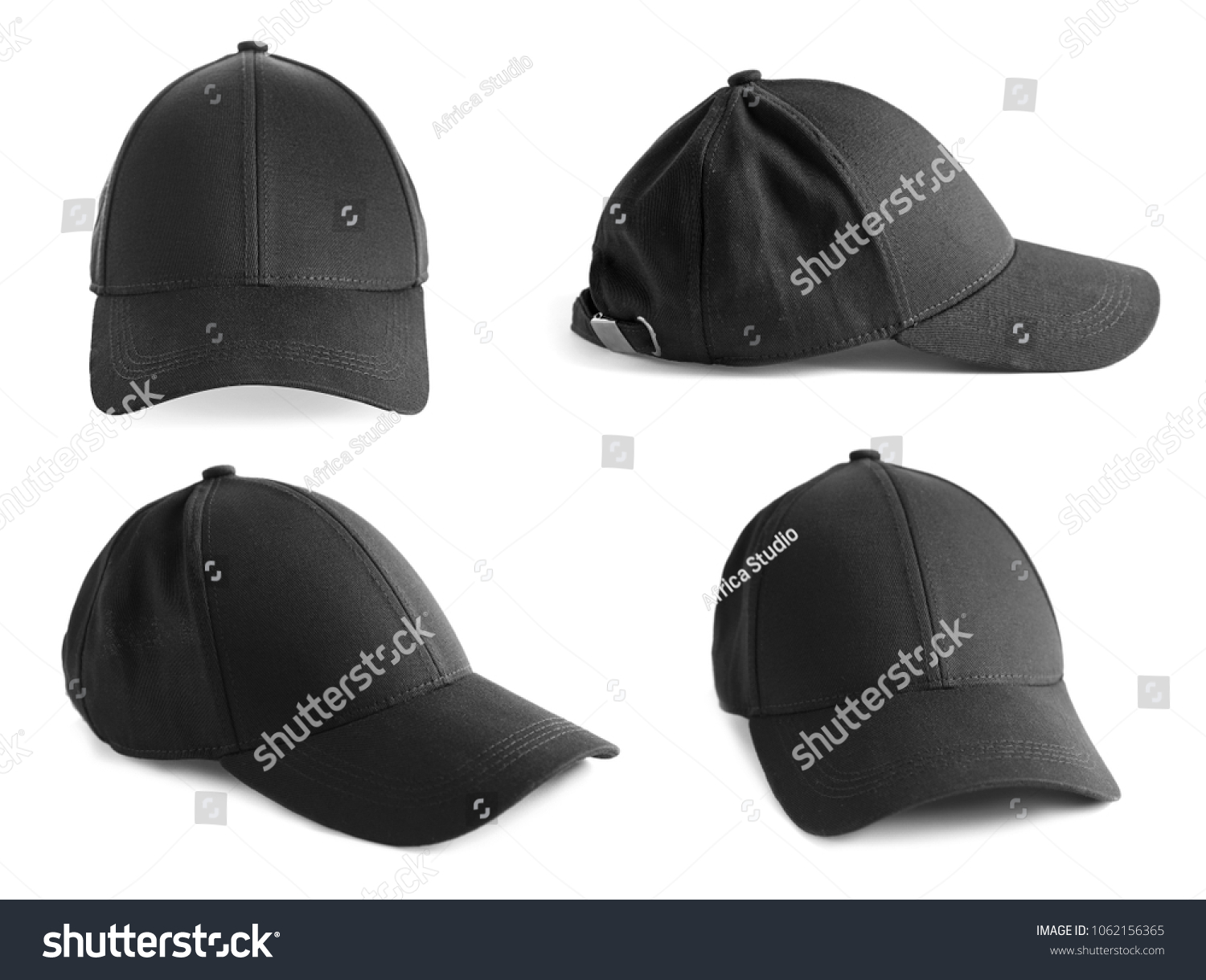 Set of black caps on white background. Mockup for design #1062156365
