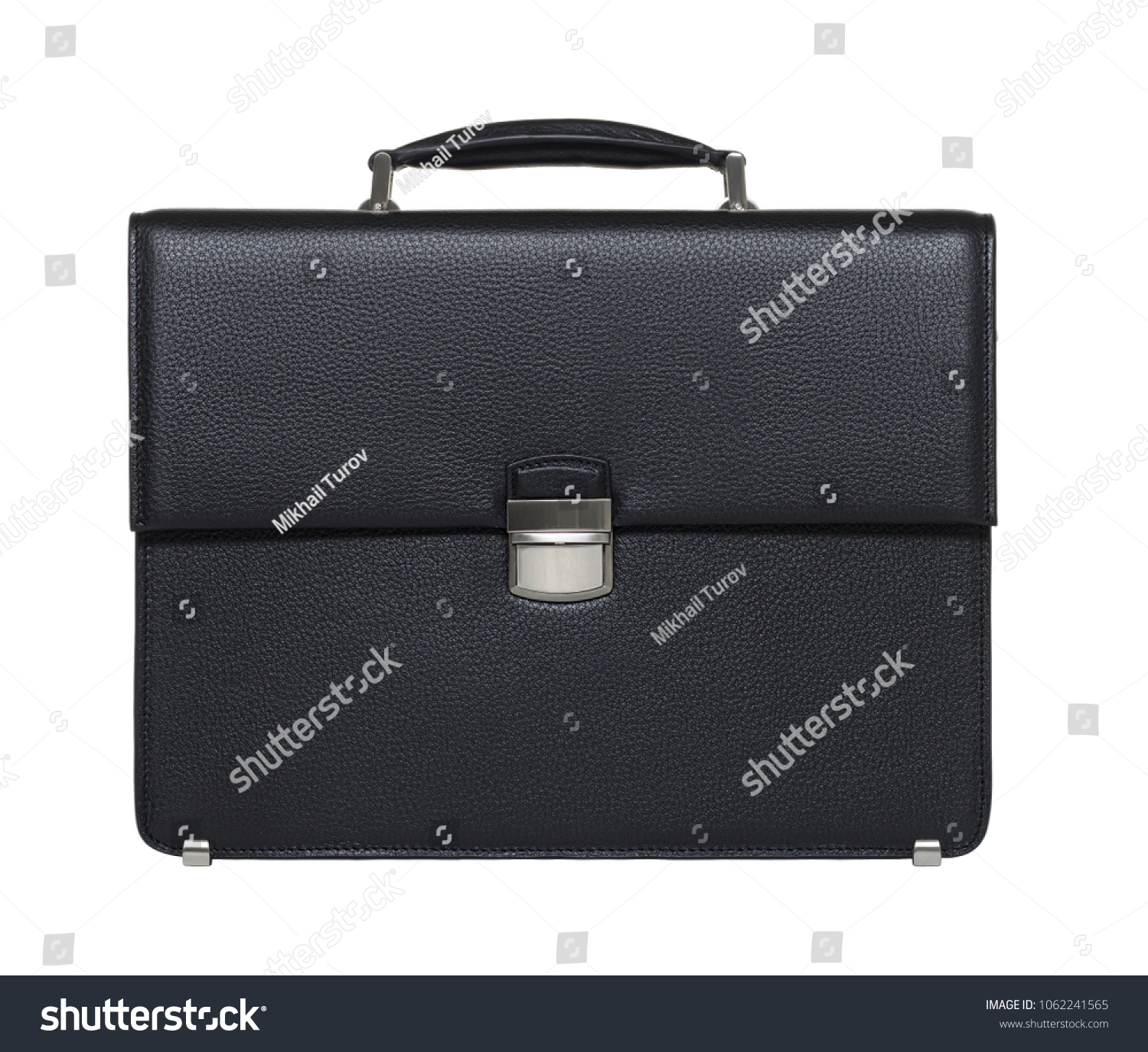 Fashion men's leather bag, briefcase, diplomat, for office, for laptop, isolated on white background, clipping path, for design, mock up, black #1062241565