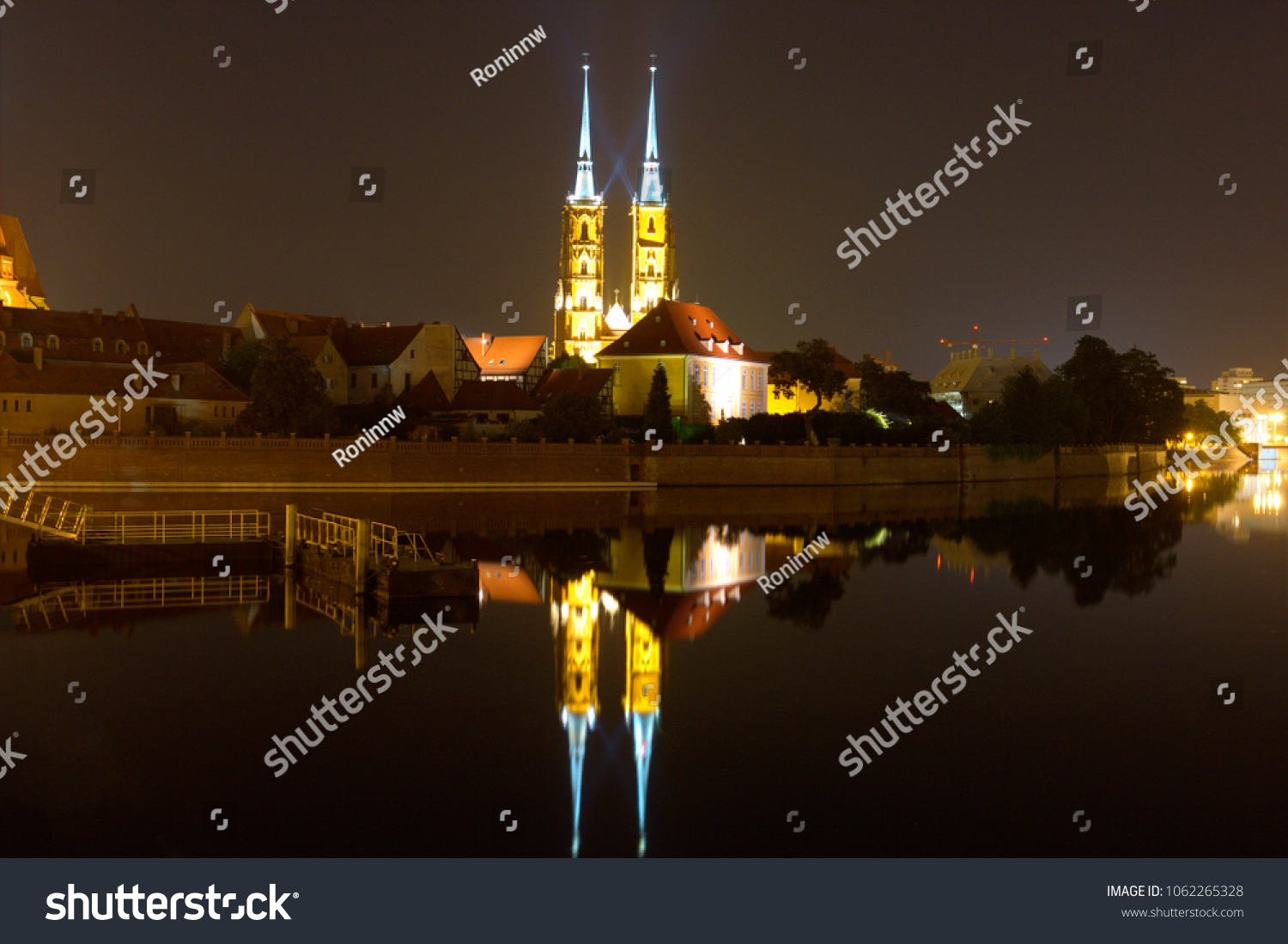 Wroclaw Cathedral with illuminated towers on a summer night. Wroclaw. Poland #1062265328