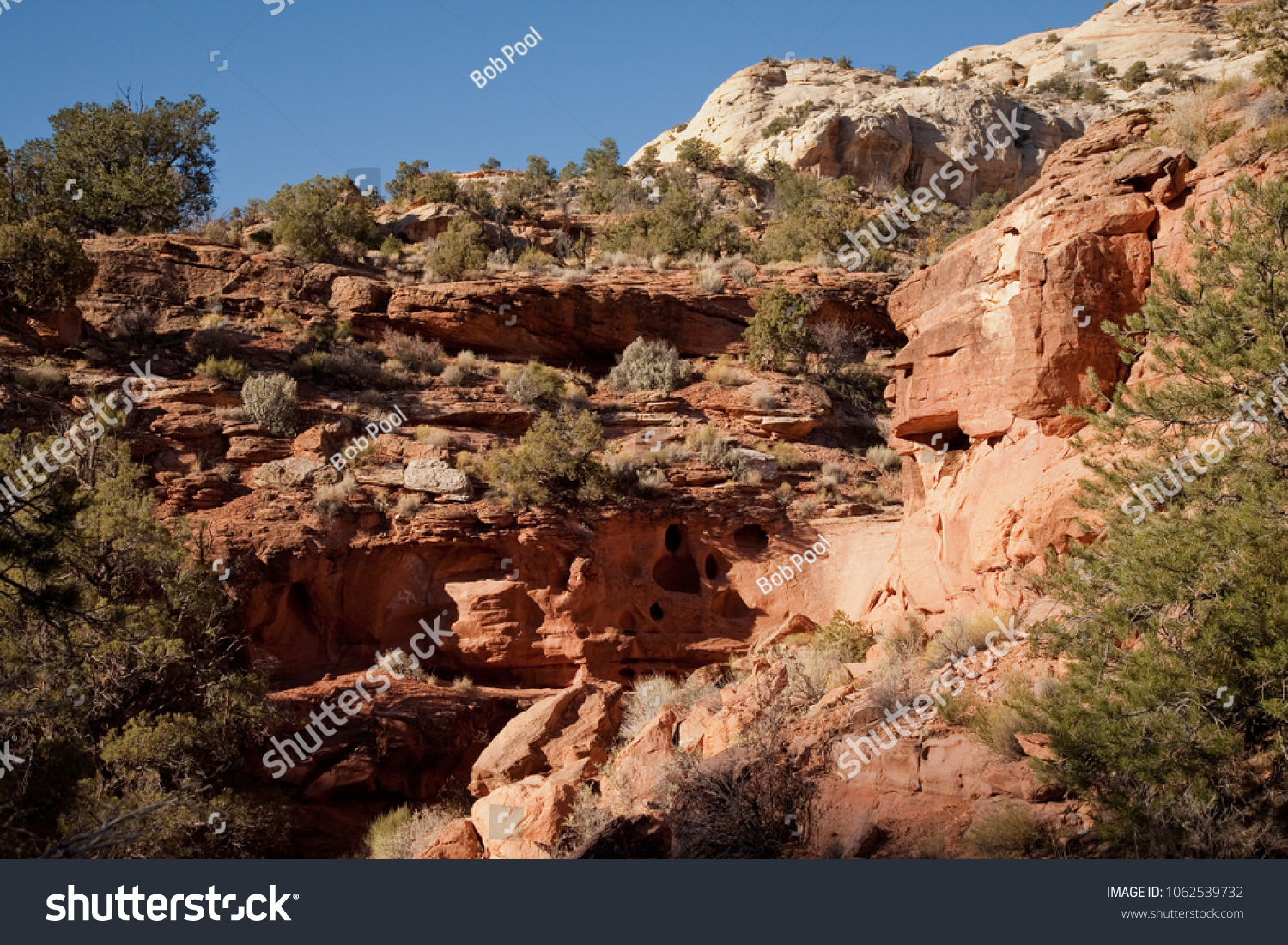 Unusual geologic rock formations viewed from Calf Creek Trail, Grand Staircase-Escalante National Monument and Zion National Park, Utah #1062539732