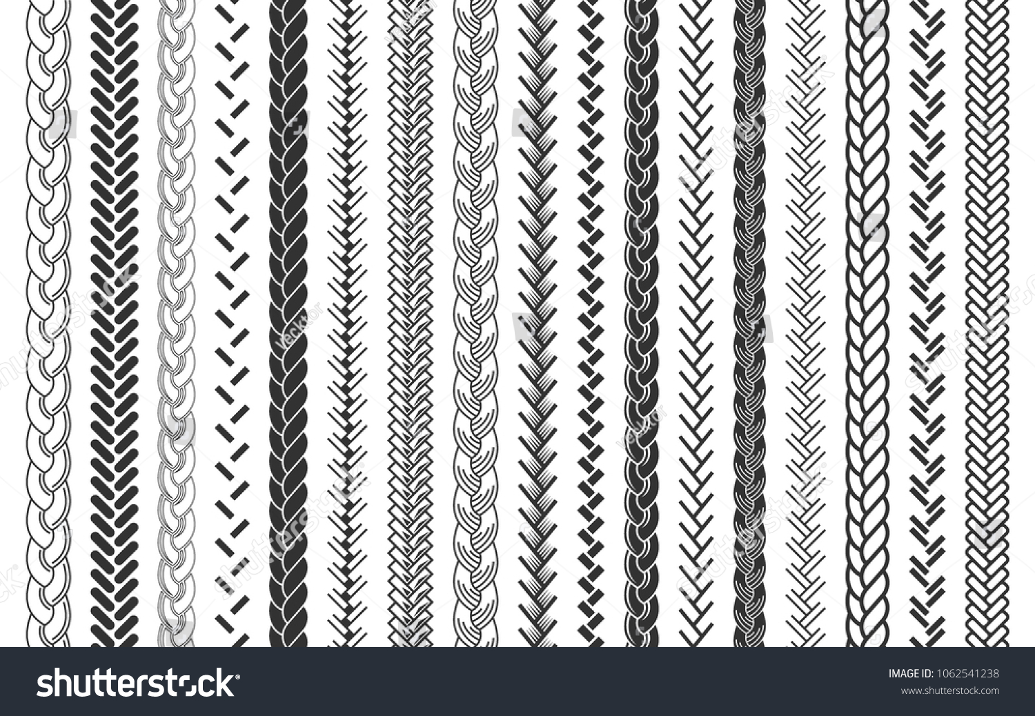 Plait and braids pattern brush set of braided ropes vector illustration #1062541238