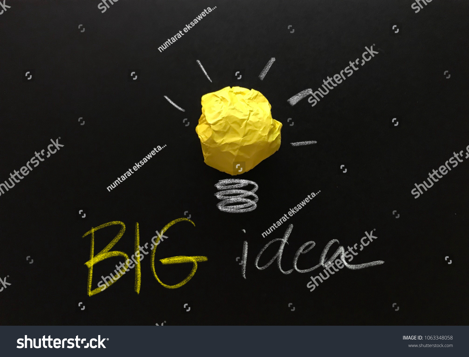 Big idea, Creative idea, new idea, concept of idea and innovation with yellow paper ball as light bulb, inspiration #1063348058