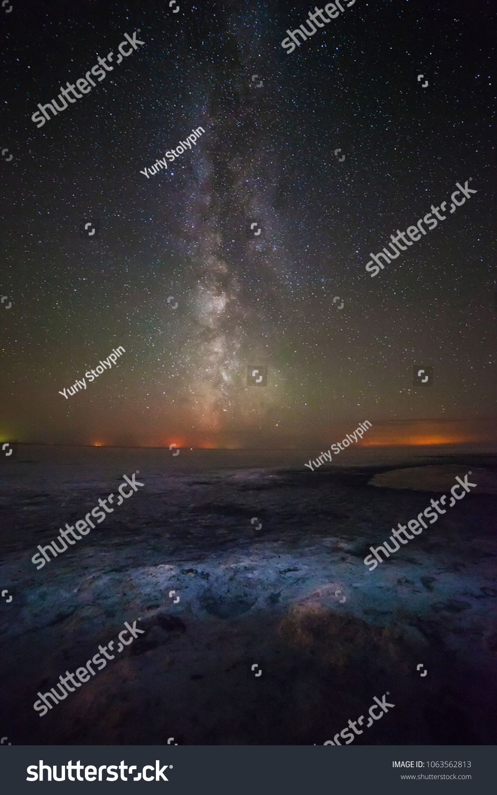 landscape night milkyway sky stars #1063562813