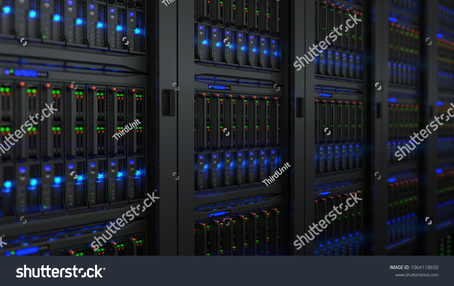 Servers in modern data center. Low DOF #1064118650