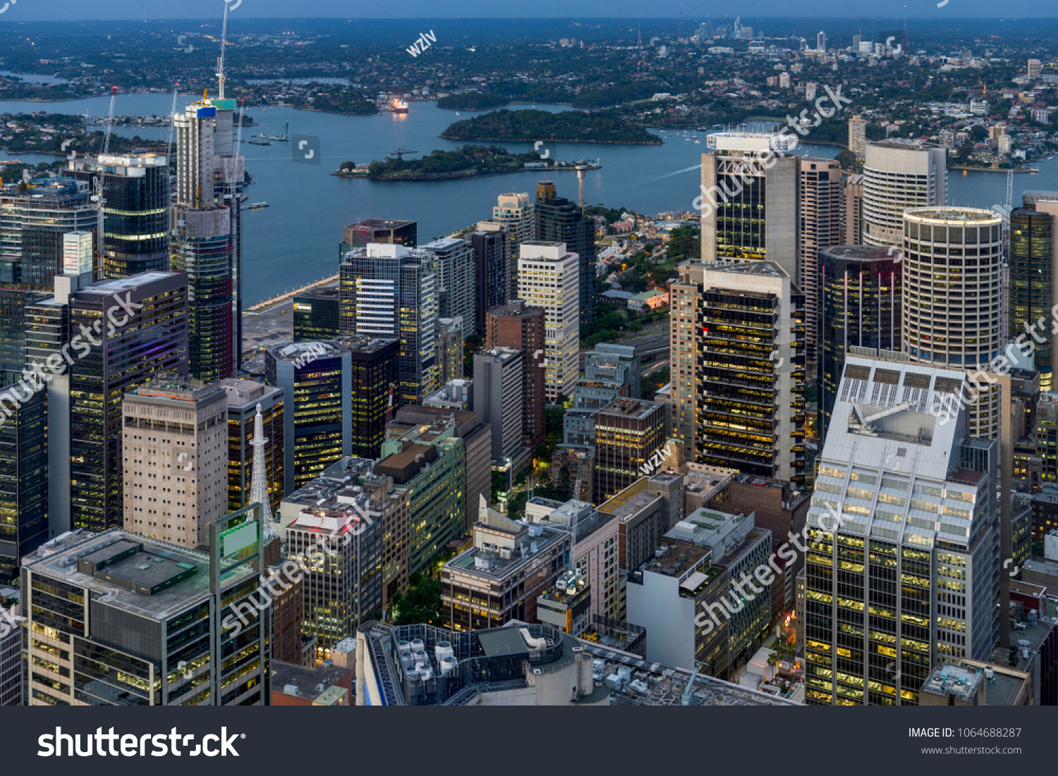 Night scene of Sydney central business district. #1064688287