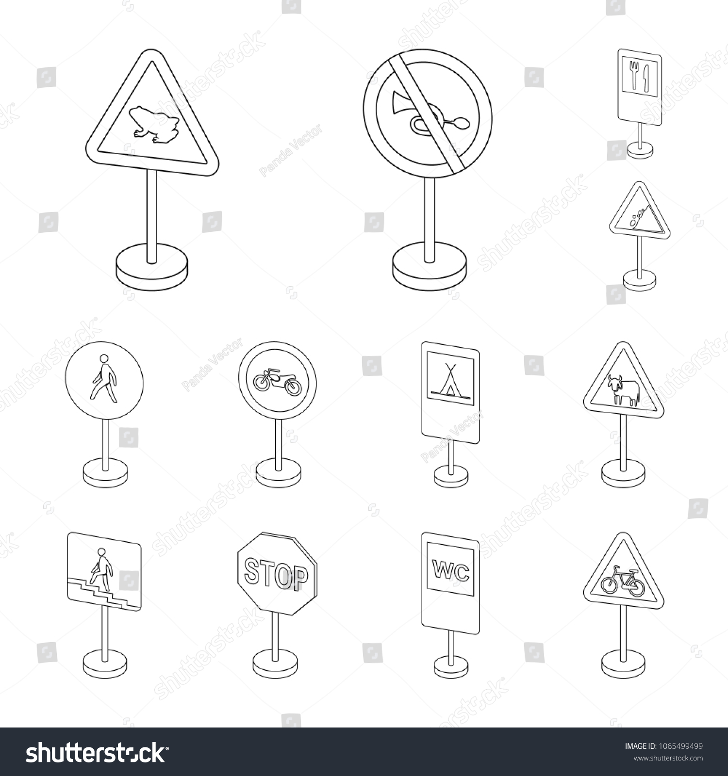 Different types of road signs outline icons in - Royalty Free Stock ...