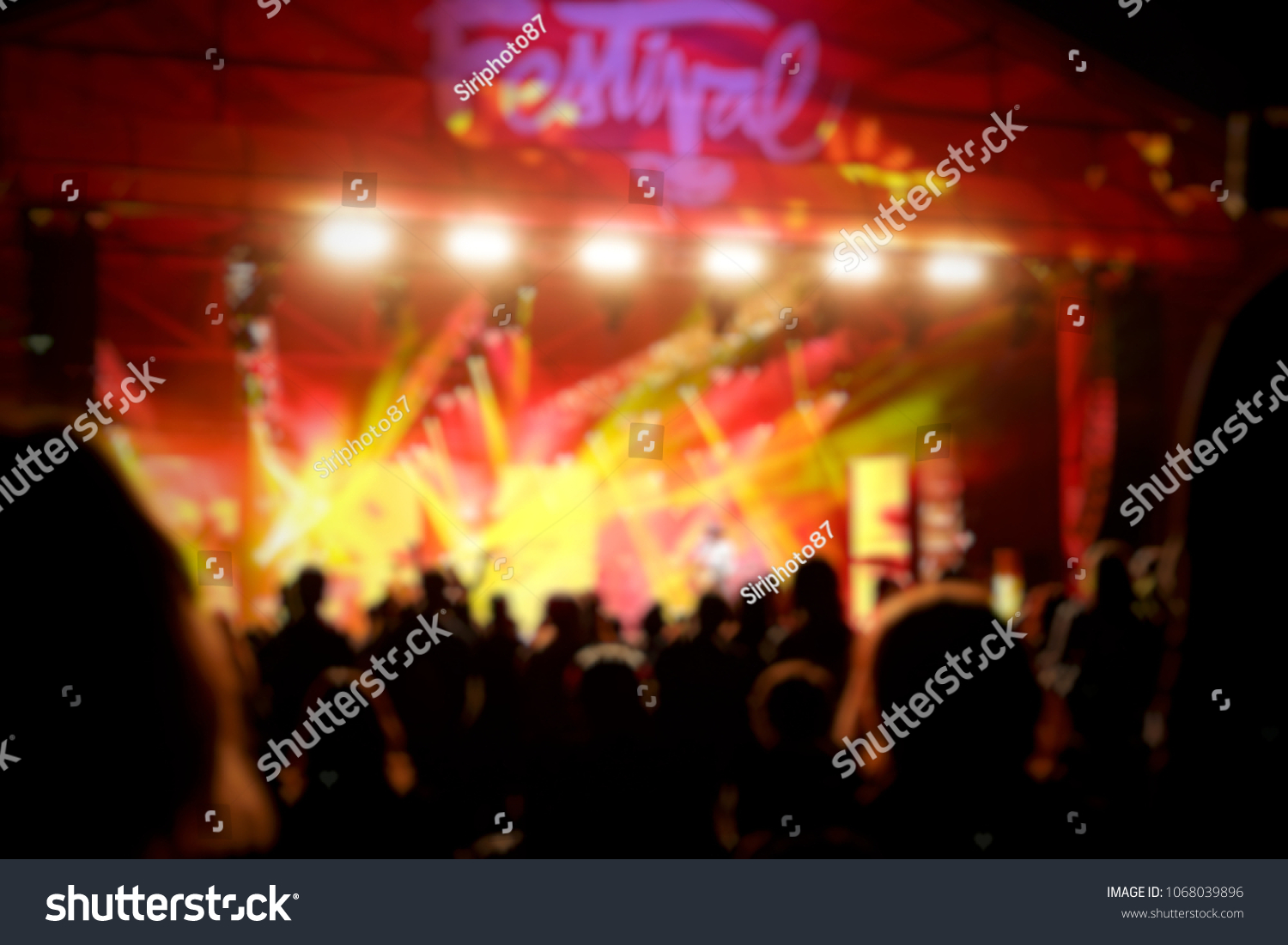 Blurred music concert festival. Concept of interior for event. #1068039896