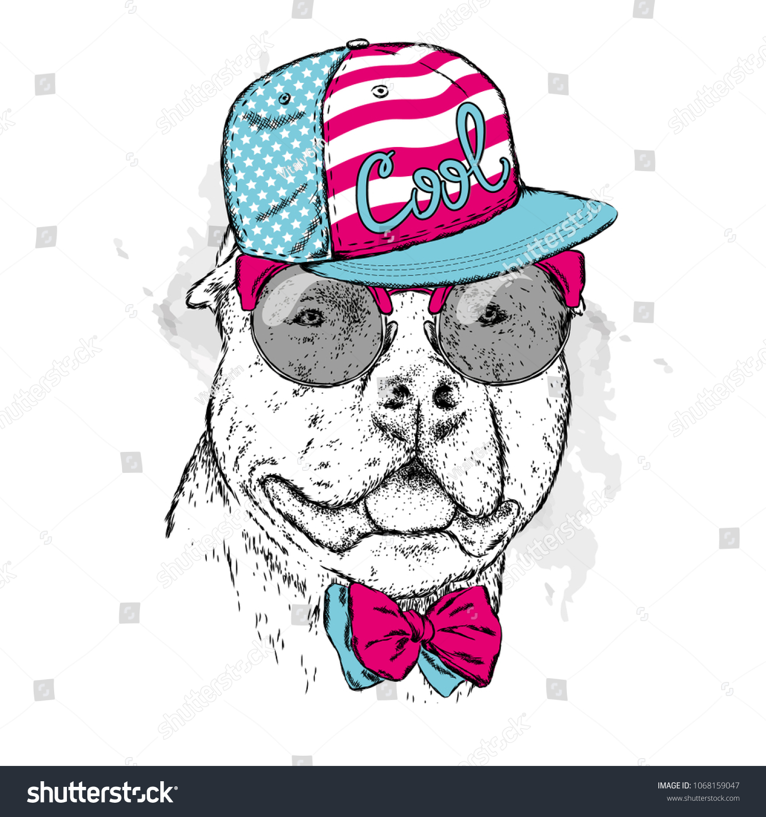 A pedigreed dog with glasses and a cap. Pitbull. - Royalty Free Stock ...