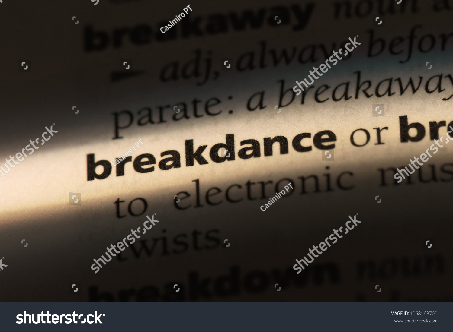 breakdance word in a dictionary. breakdance concept. #1068163700