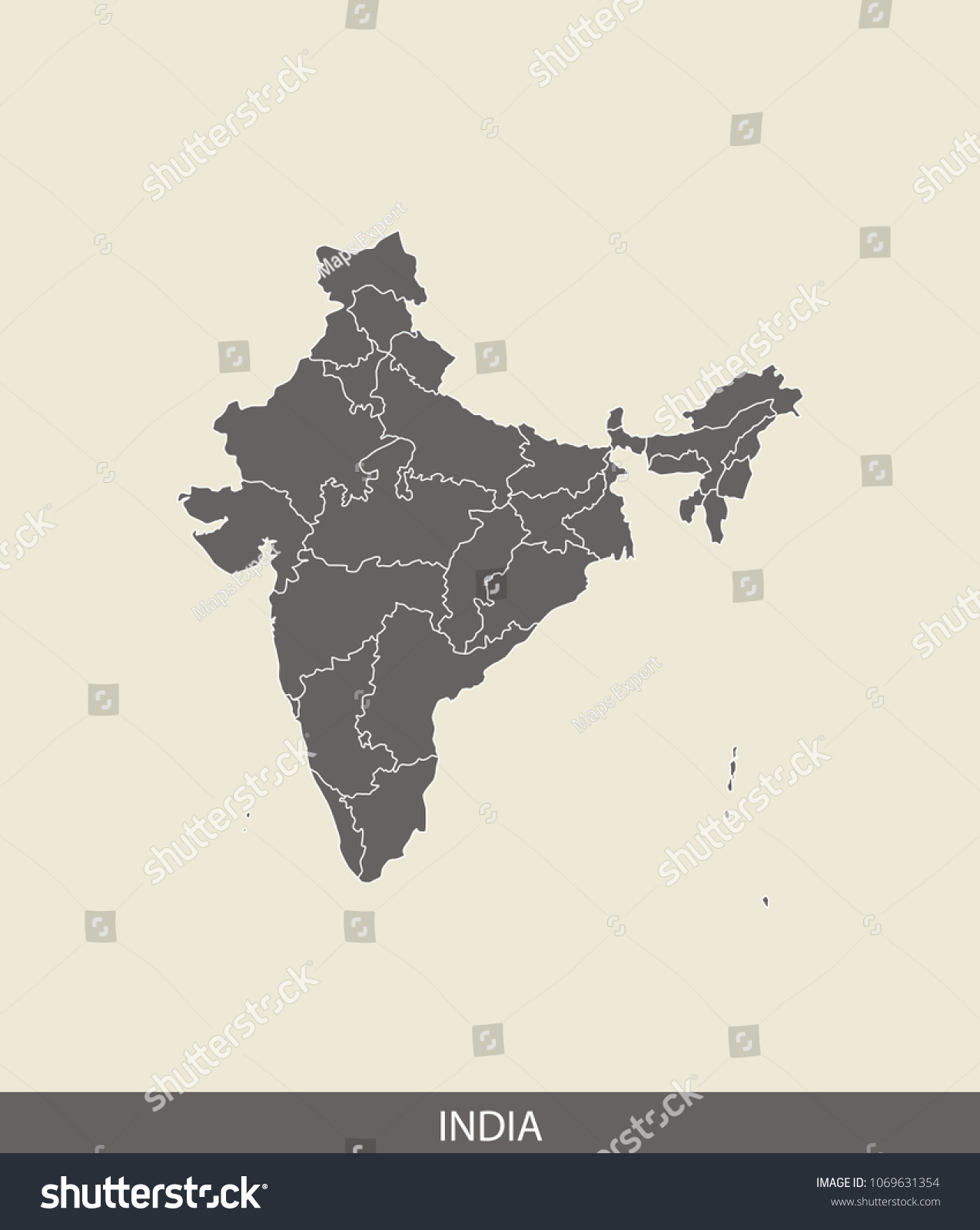 India Map Outline Vector Illustration In Gray - Royalty Free Stock ...