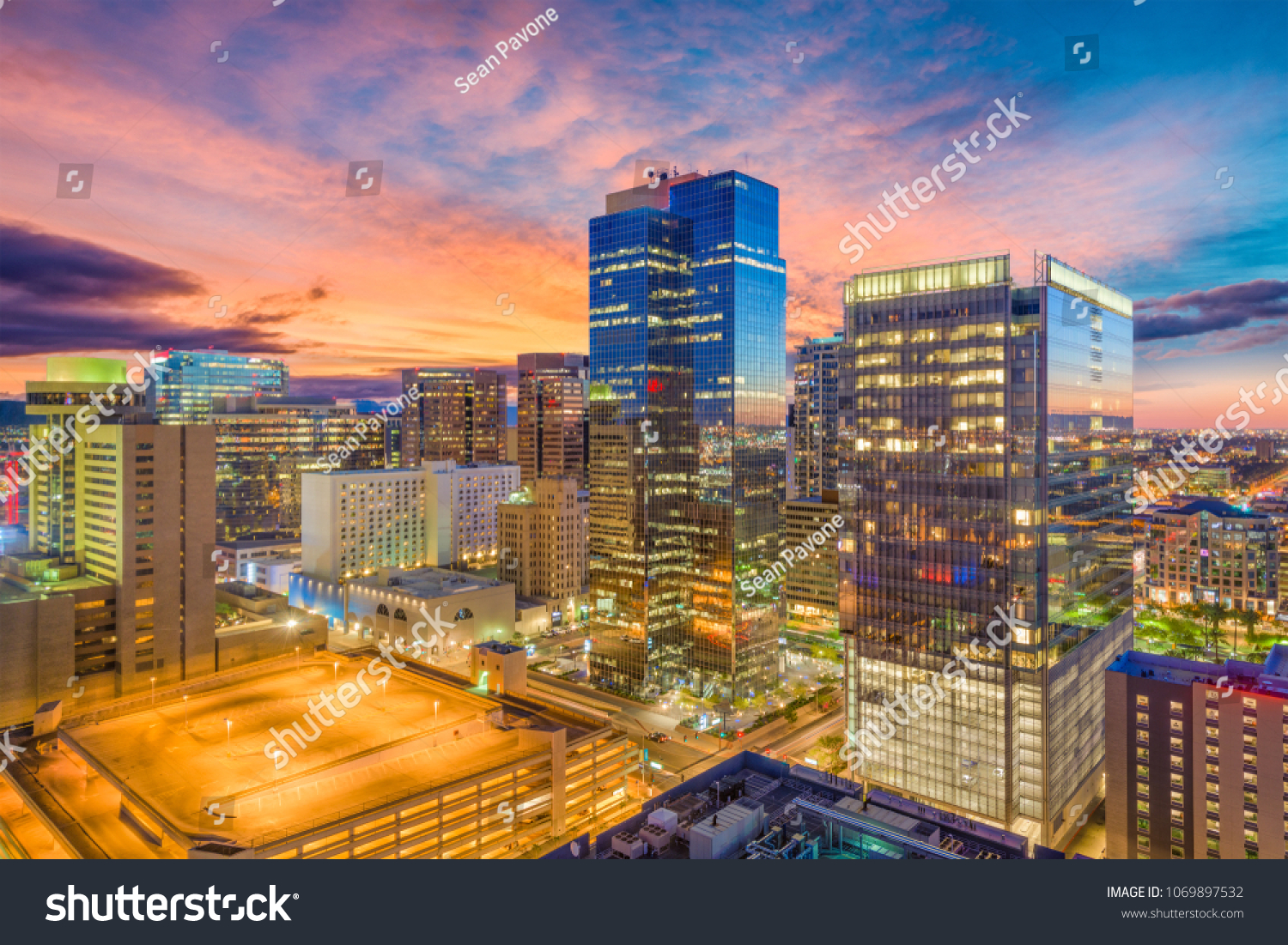Phoenix, Arizona, USA cityscape in downtown at sunset. #1069897532