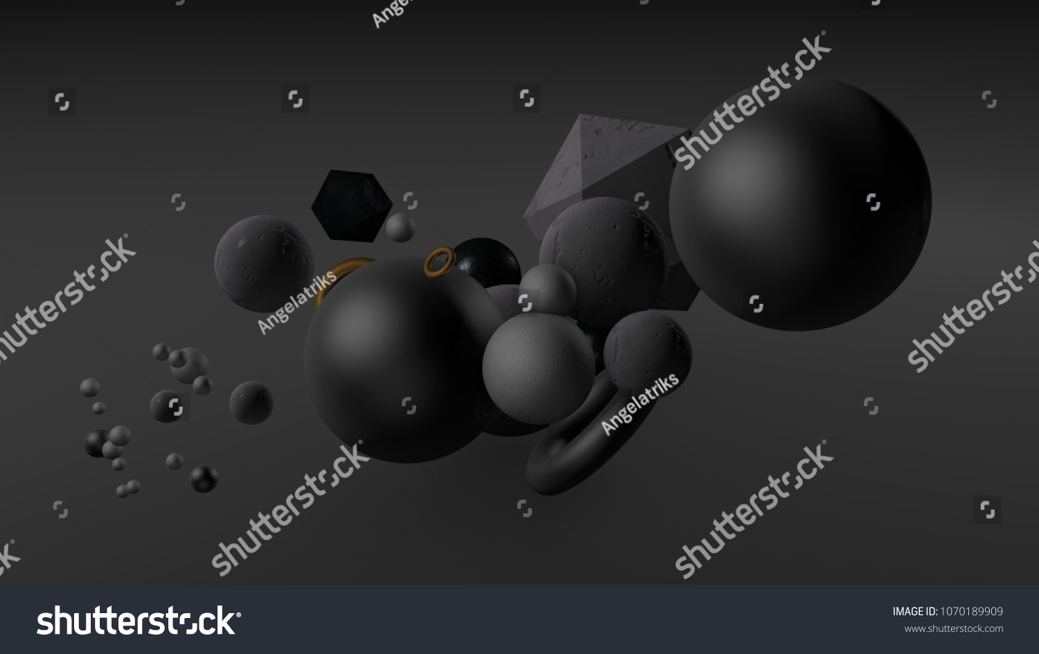 Black background with balls. 3d illustration, 3d rendering. #1070189909