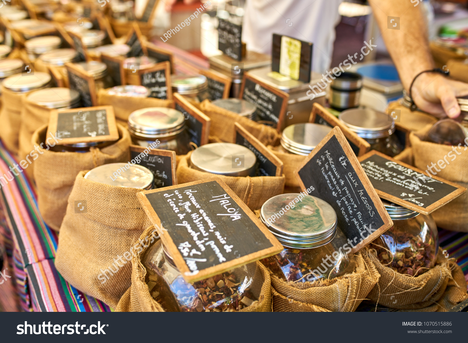 exotic tea on local market of Saint-Pierre, Reunion Island #1070515886