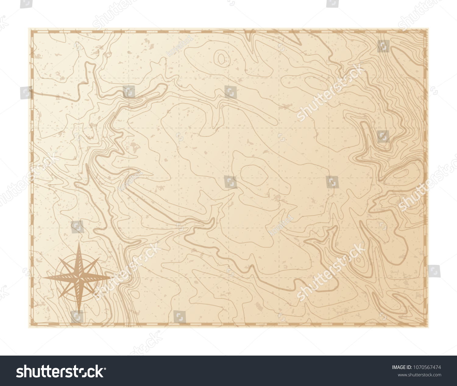 Old map isolated on white background, compass, vector illustration #1070567474
