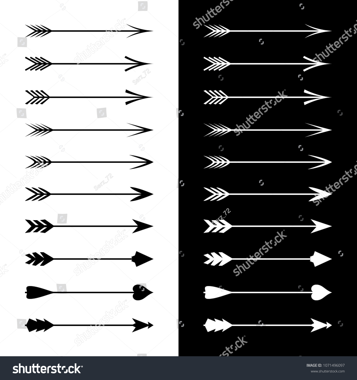Set of Arrows on White and Black Background, Vector Illustration #1071496097