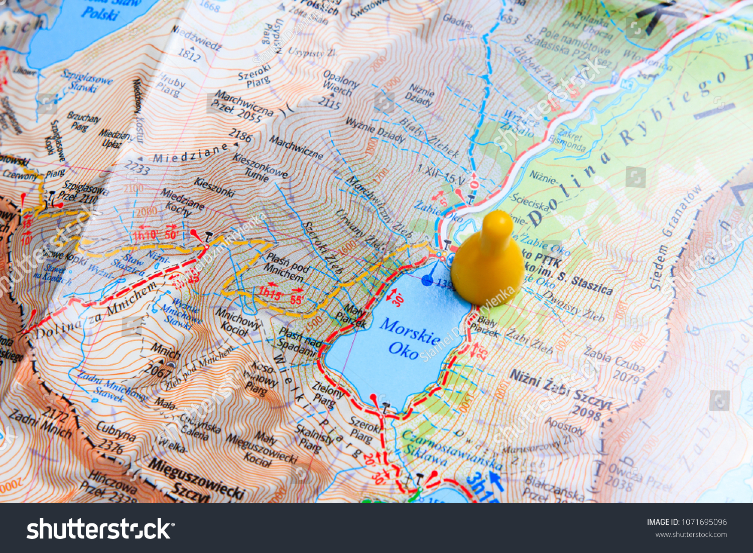 Map of Zakopane close up. Walking route through the mountains. Adventure and hiking on European routes #1071695096