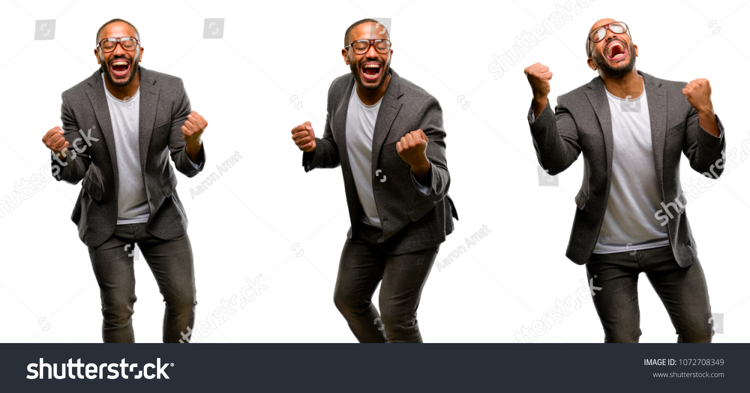African american man with beard happy and excited celebrating victory expressing big success, power, energy and positive emotions. Celebrates new job joyful #1072708349