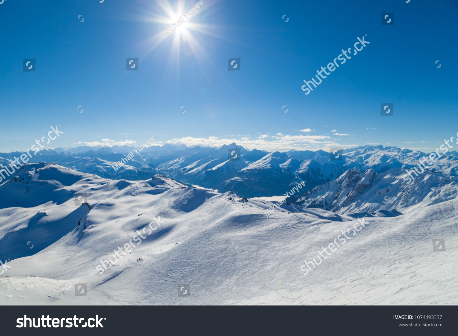 View from summit Cime de Caron (3200 m.) France, the Worlds largest skiing area. #1074493337