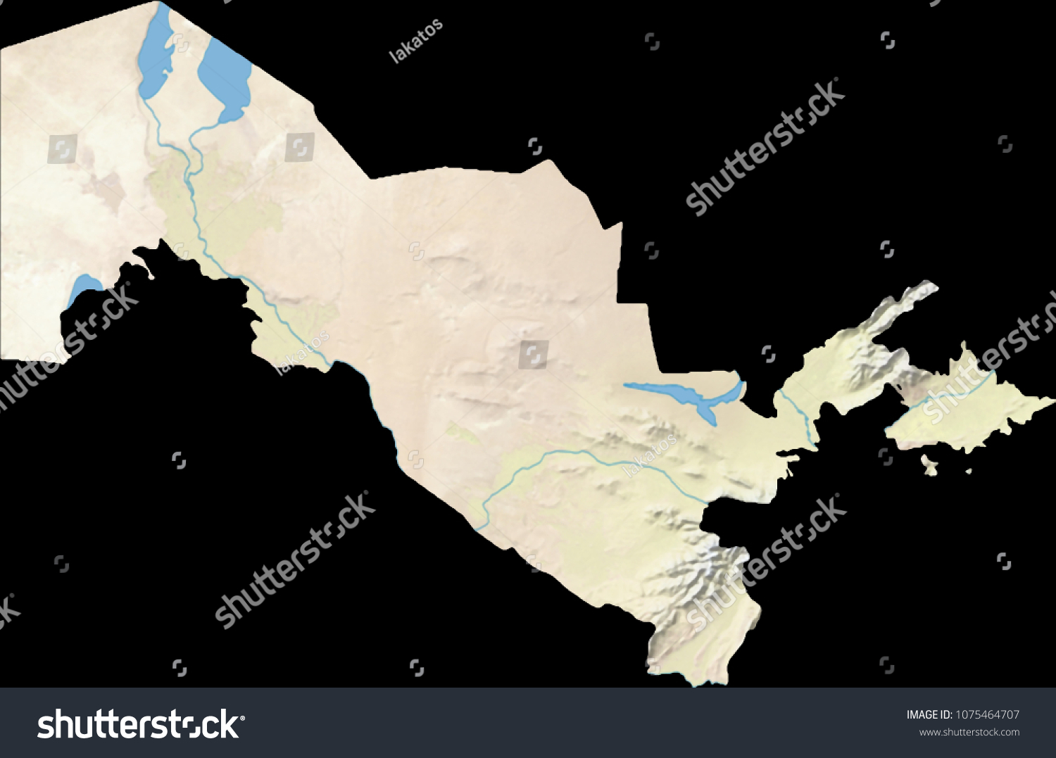 Map of Uzbekistan - Shaded Relief, Water and - Royalty Free Stock Photo ...