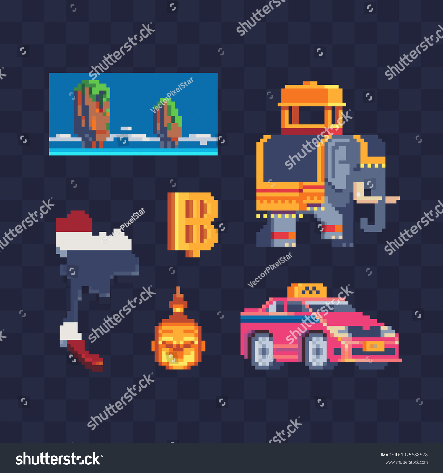 Travel to Thailand pixel art icons set, national - Royalty Free Stock ...