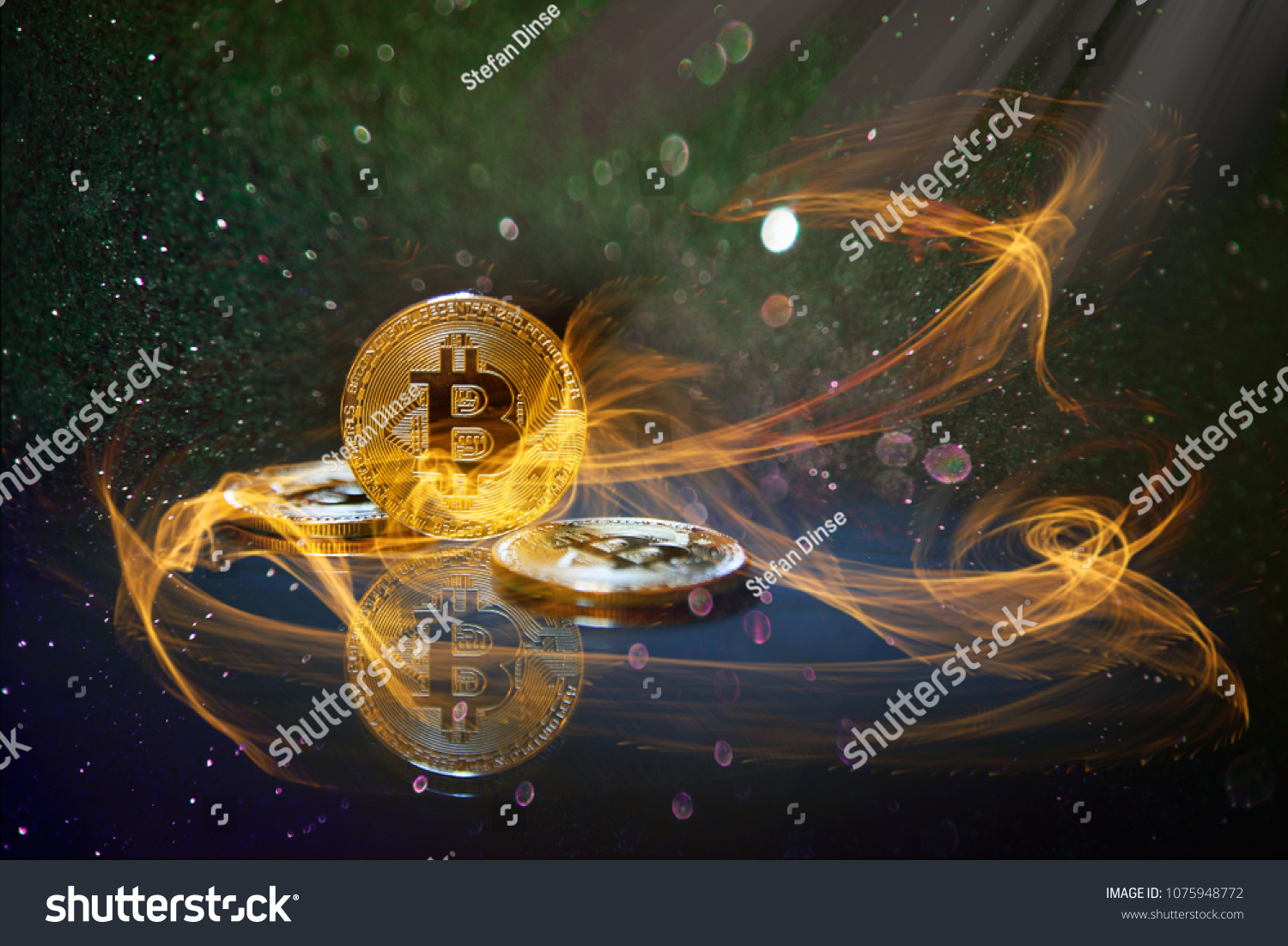golden bitcoin cryptocurrency BTC burning hot #1075948772