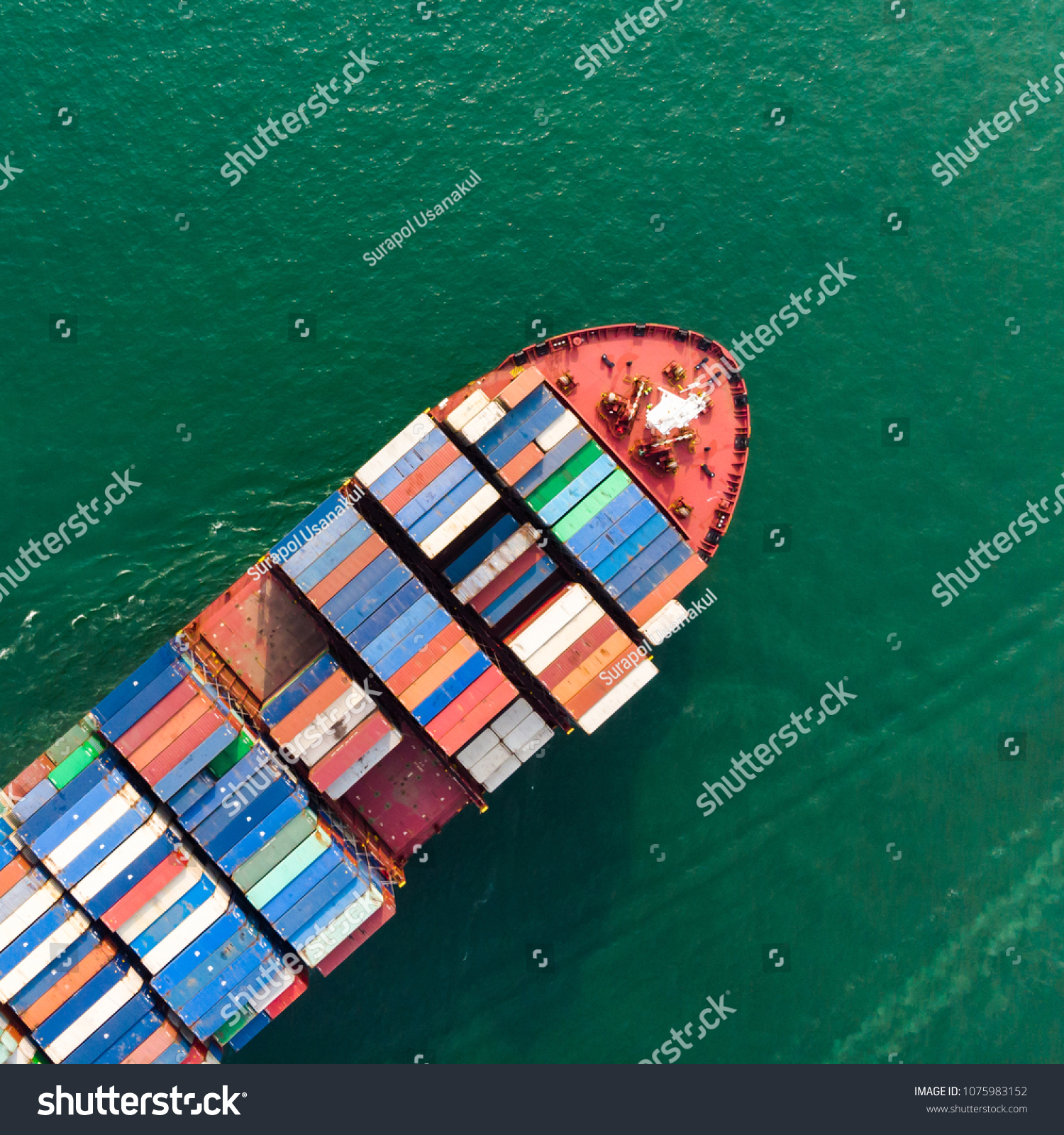 Aerial view of sea freight, Cargo ship, Cargo container in factory harbor at industrial estate for import export around in the world, Trade Port / Shipping - cargo to harbor #1075983152