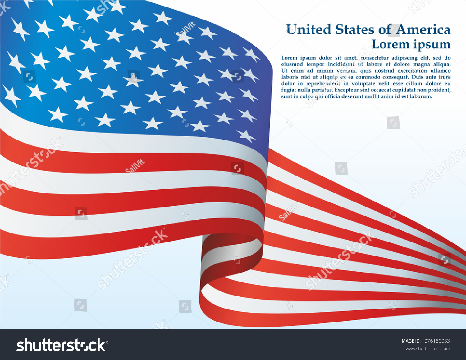 Flag of the United States, The American flag, The Stars and Stripes; Red, White, and Blue; Bright, colorful vector illustration #1076180033