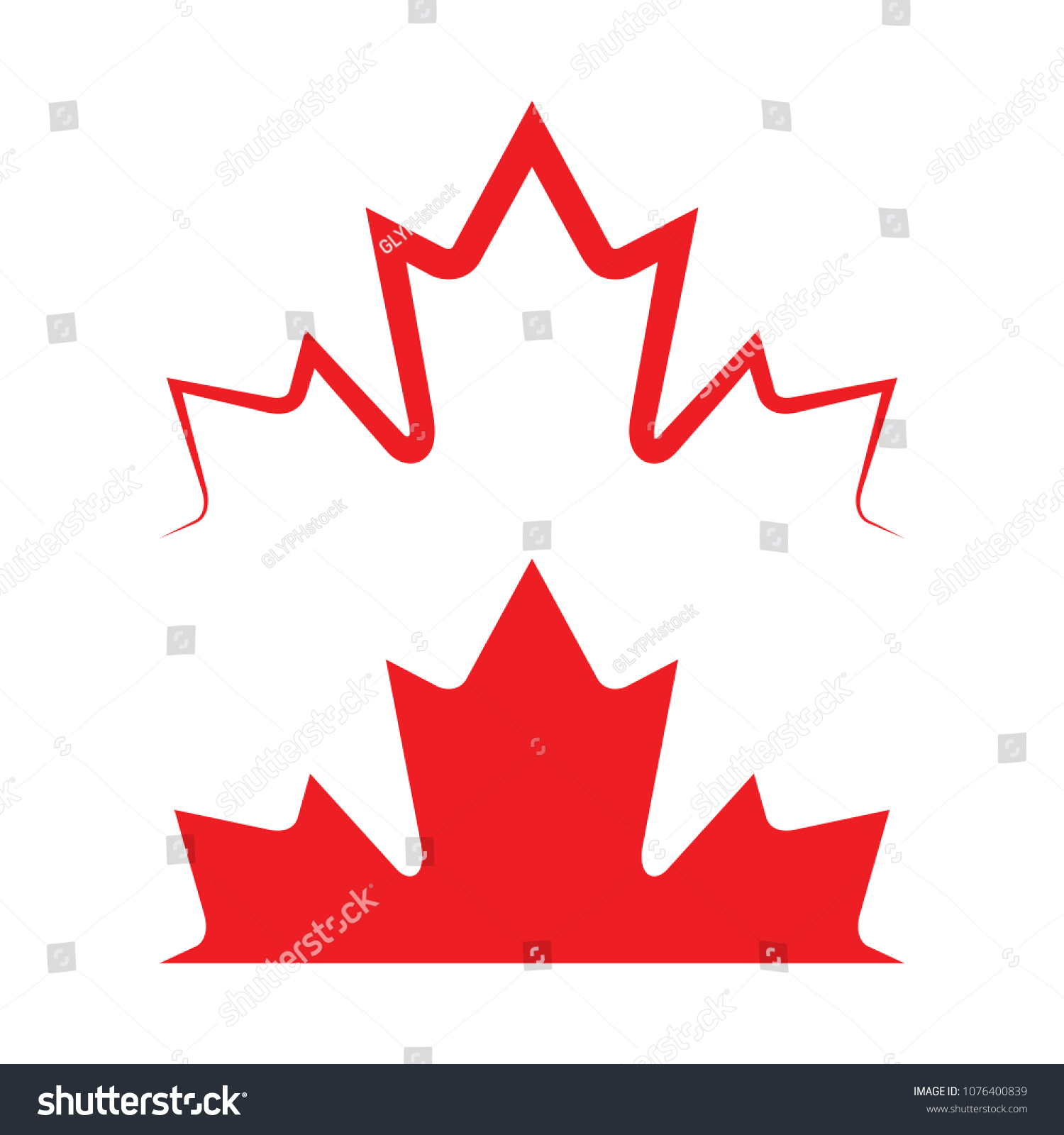 Two Canadian maple leaves in vector format. One version is solid and the top version is made out of a sharp outline. #1076400839