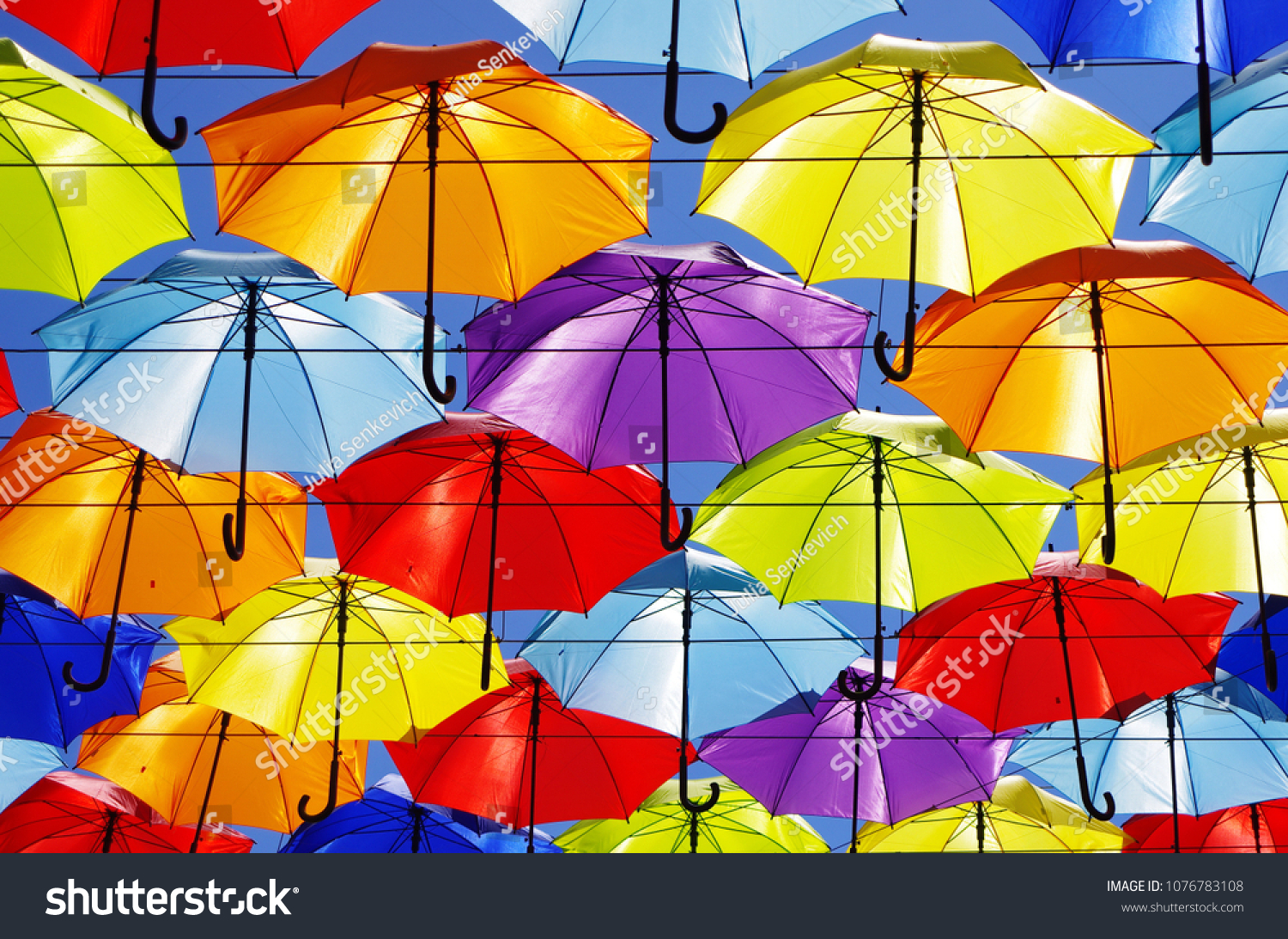 colorful bright umbrellas  street decoration #1076783108