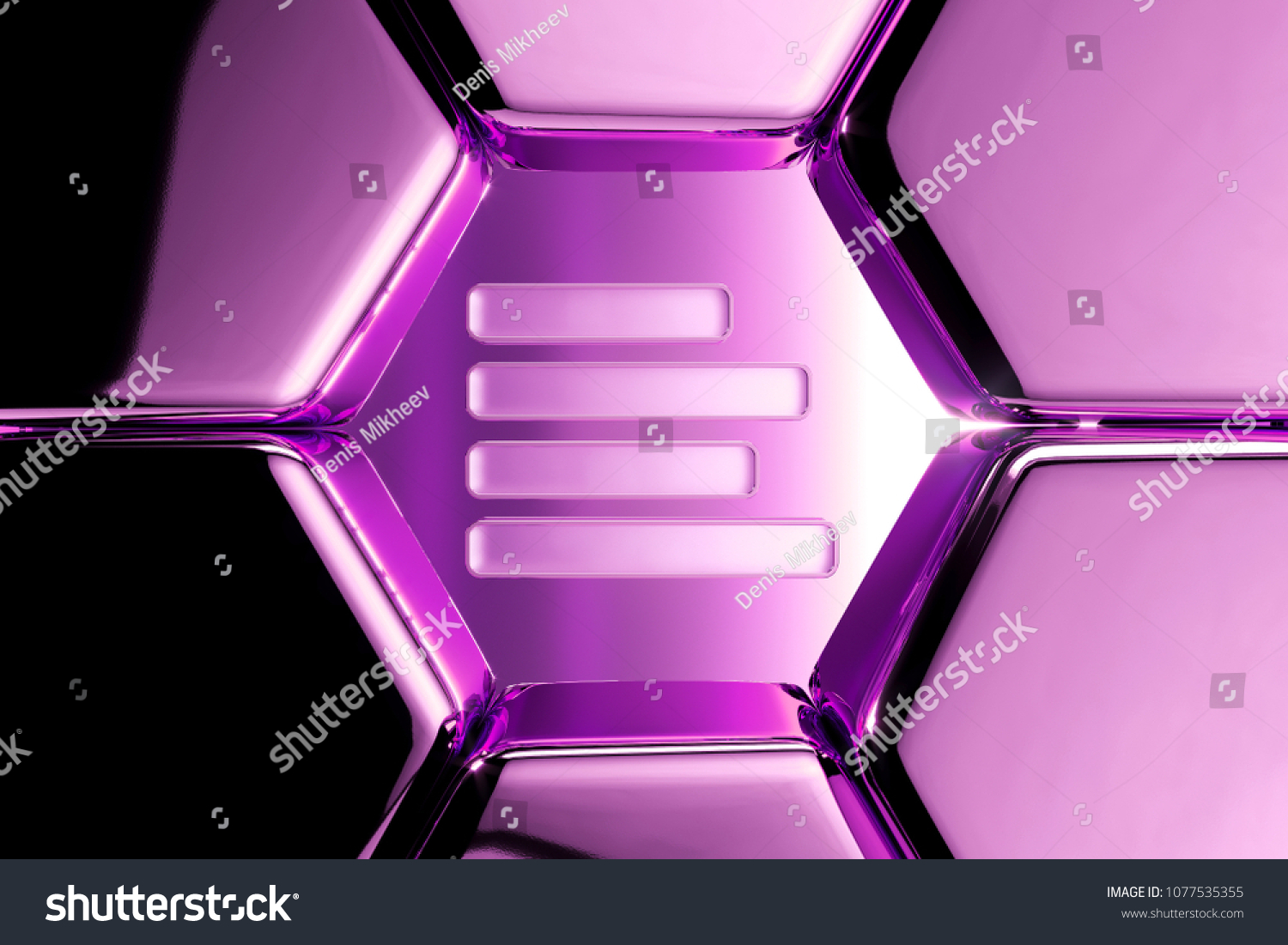 Metallic Magenta Align Text to Left Icon in the Luxury Honeycomb. 3D Illustration of Magenta Align, Alignment, Direction, Left, Page, Position Icons on Magenta Geometric Hexagon Pattern. #1077535355