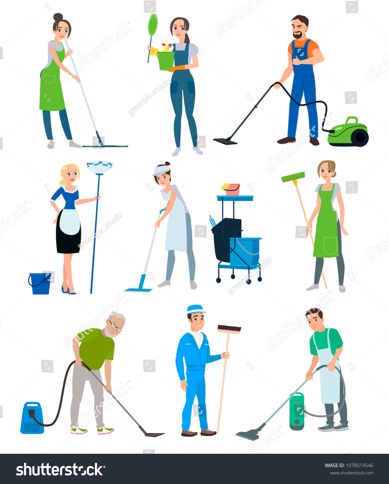 Set of cleaning company staff with a vacuum - Royalty Free Stock Vector ...