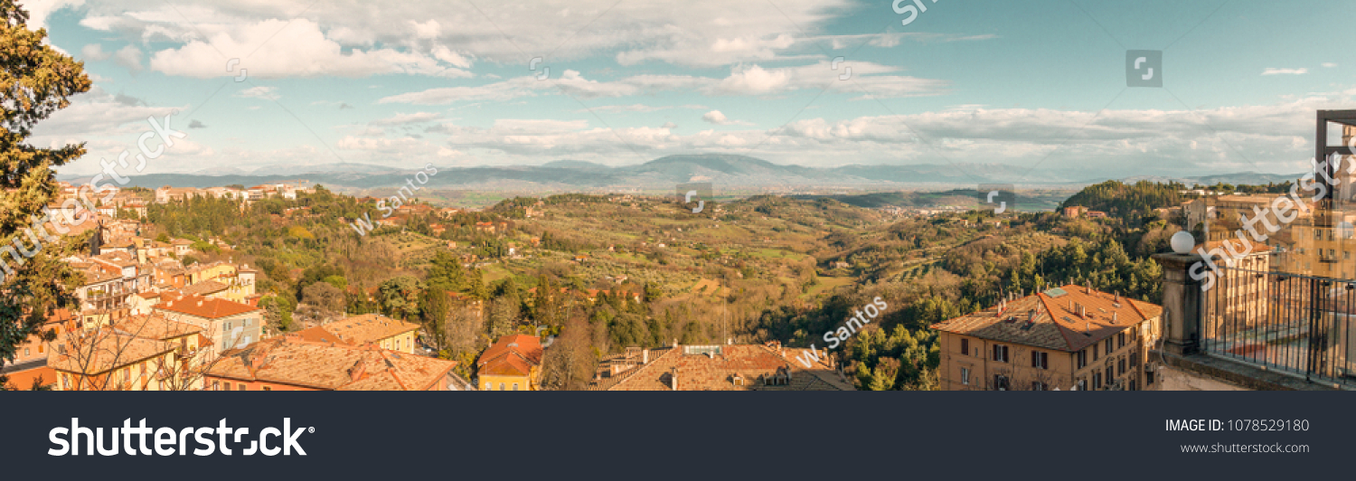 Panoramic view of the high part of Perugia, Italy #1078529180