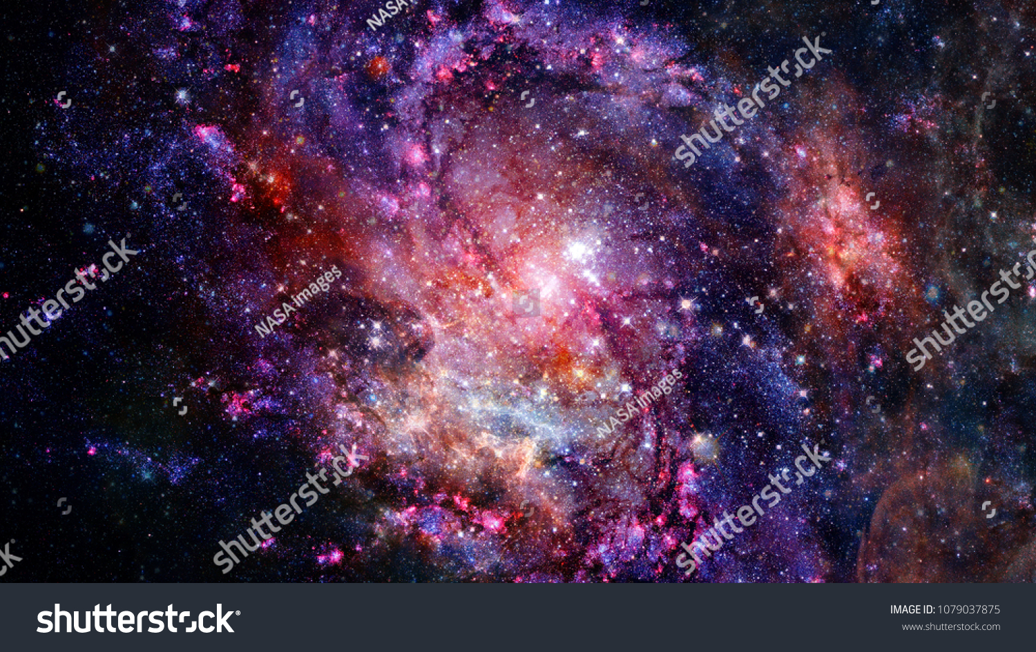 Cosmic galaxy background with nebula, stardust and bright shining stars. Elements of this image furnished by NASA. #1079037875