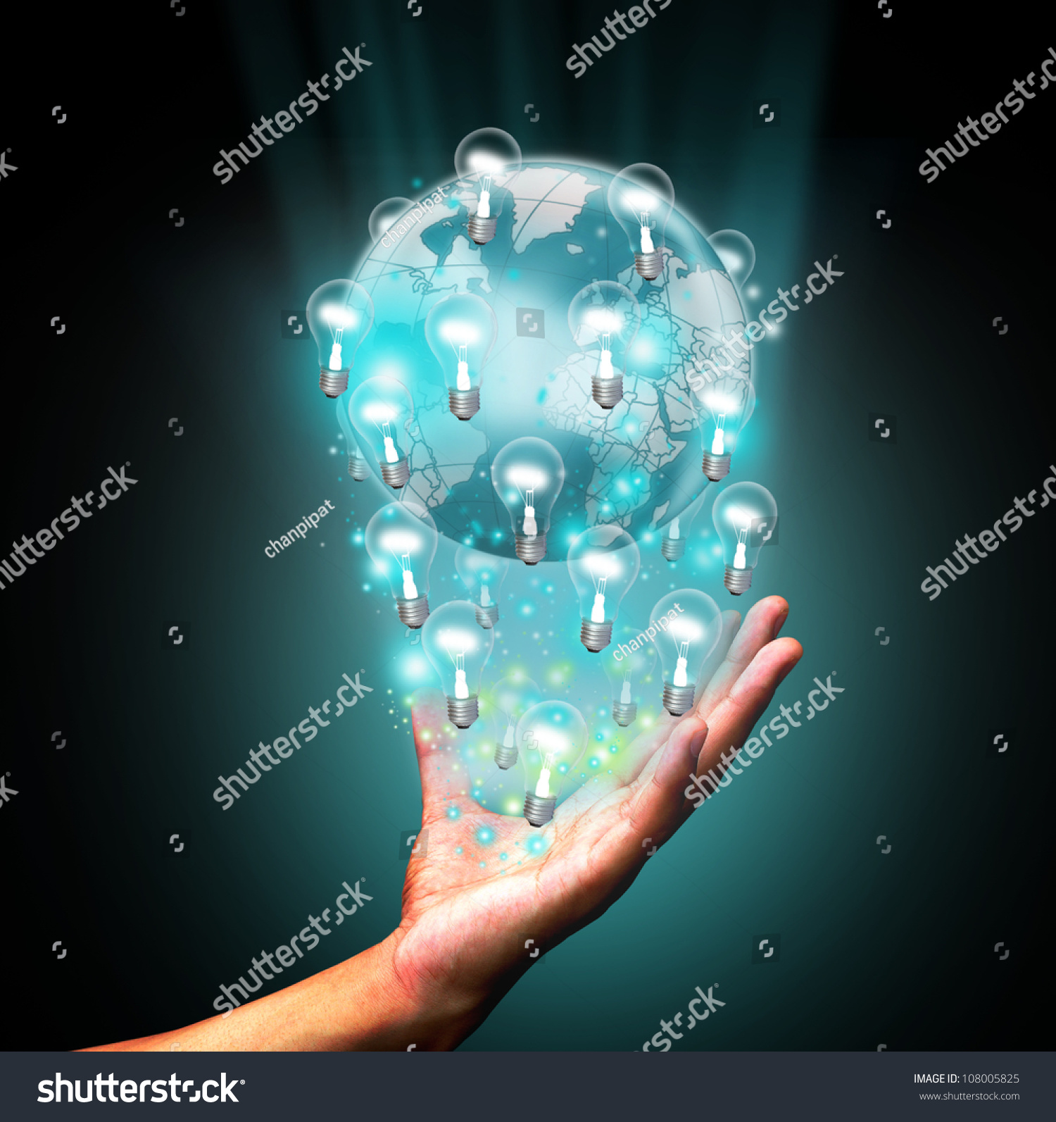 Hand holding bulb world #108005825