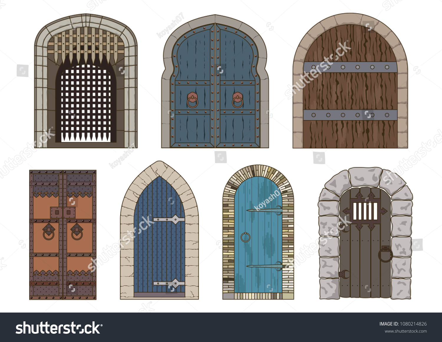 Vector Ancient Medieval Castle Gates and Doors - Royalty Free Stock ...