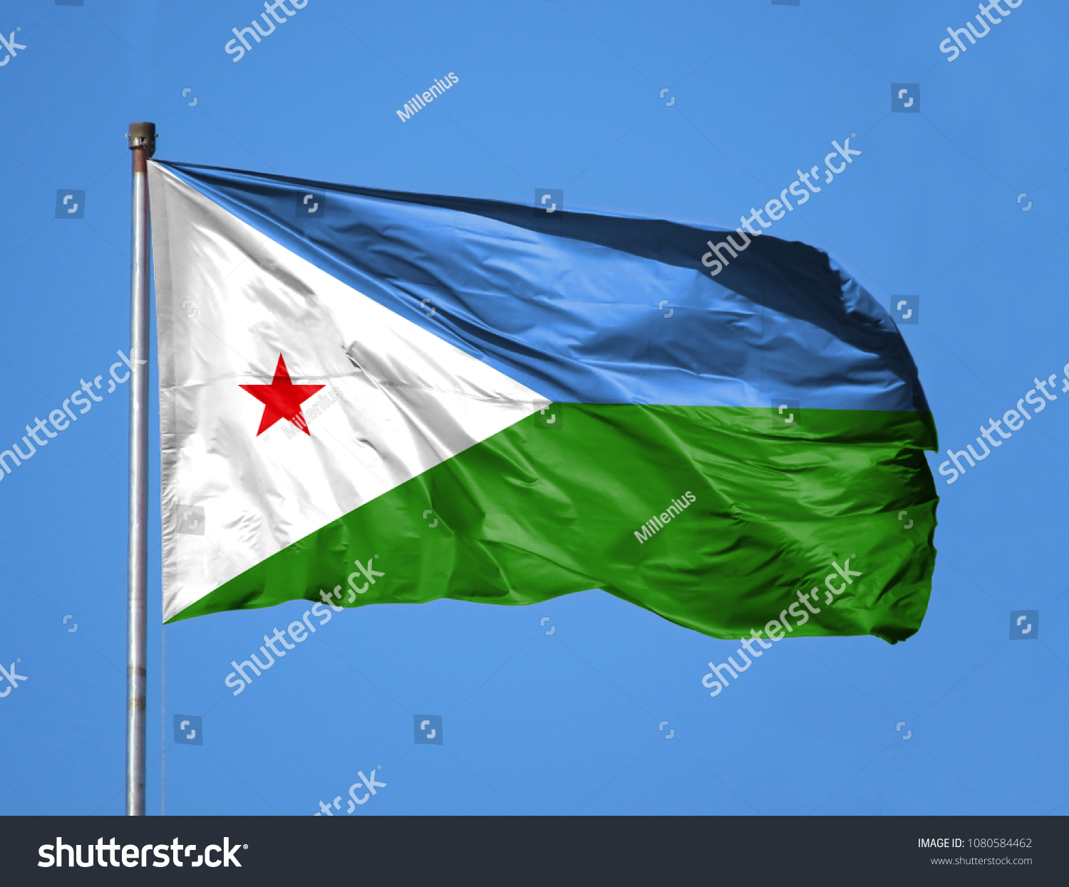 National flag of Djibouti on a flagpole #1080584462