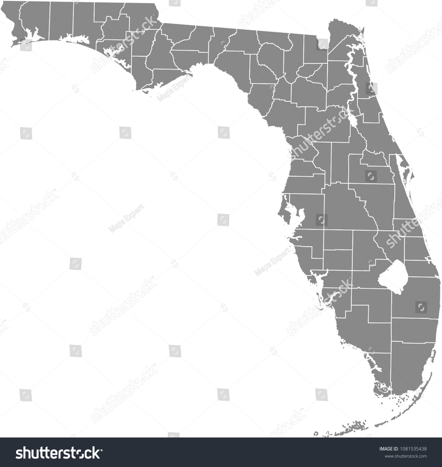 Florida County Map Vector Outline Illustration Royalty Free Stock   Avopix 1081535438 