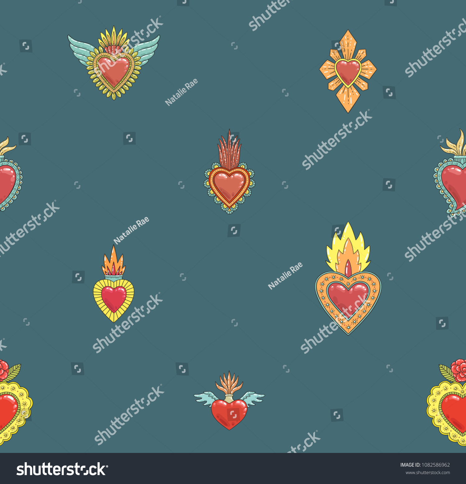 Sacred mexican heart seamless pattern - Royalty Free Stock Vector ...