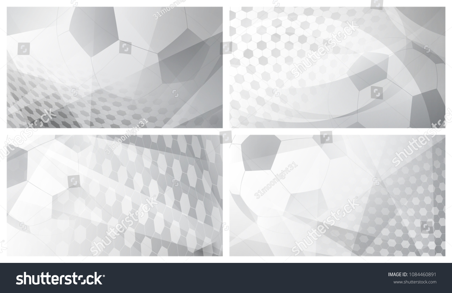 Set of four football or soccer abstract backgrounds with big ball in gray colors #1084460891