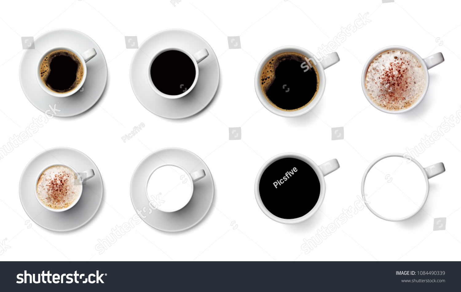 collection of various coffee cup on white background. each one is shot separately #1084490339