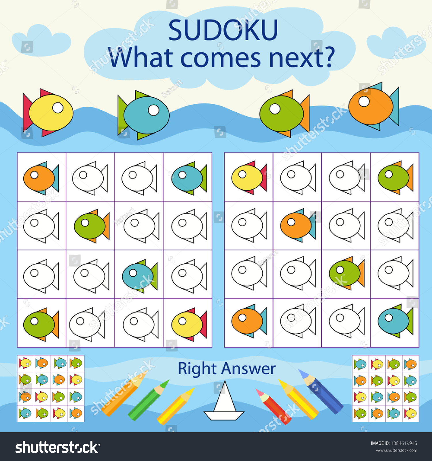 Sudoku For Kids With Sea Fish Find And Paint Royalty Free Stock 