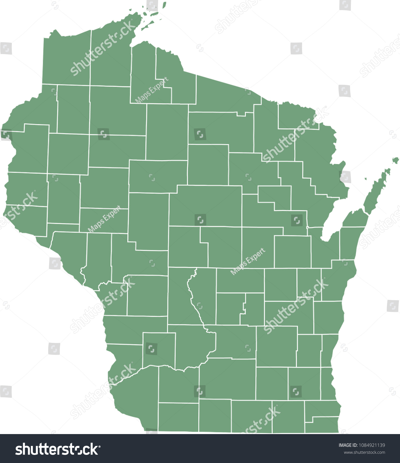 Wisconsin county map vector outline illustration - Royalty Free Stock ...