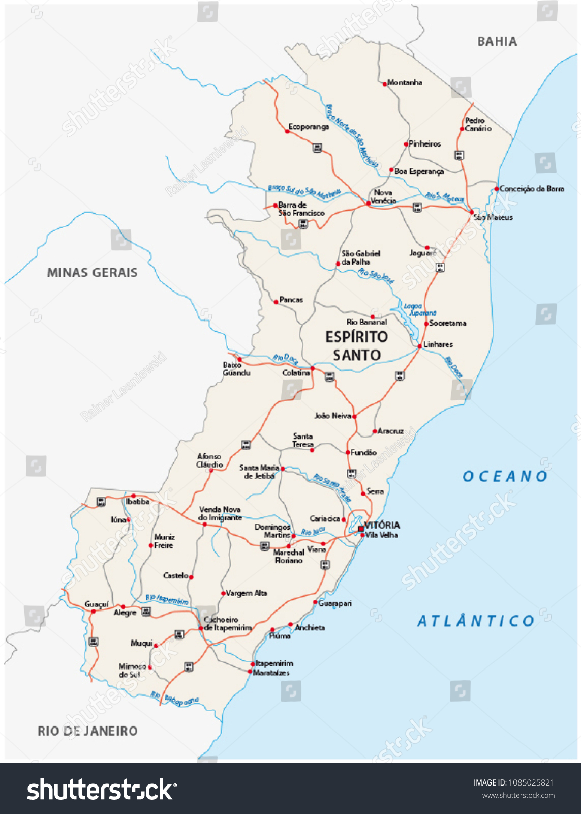 Road Vector Map Of The Brazilian State Espirito - Royalty Free Stock 