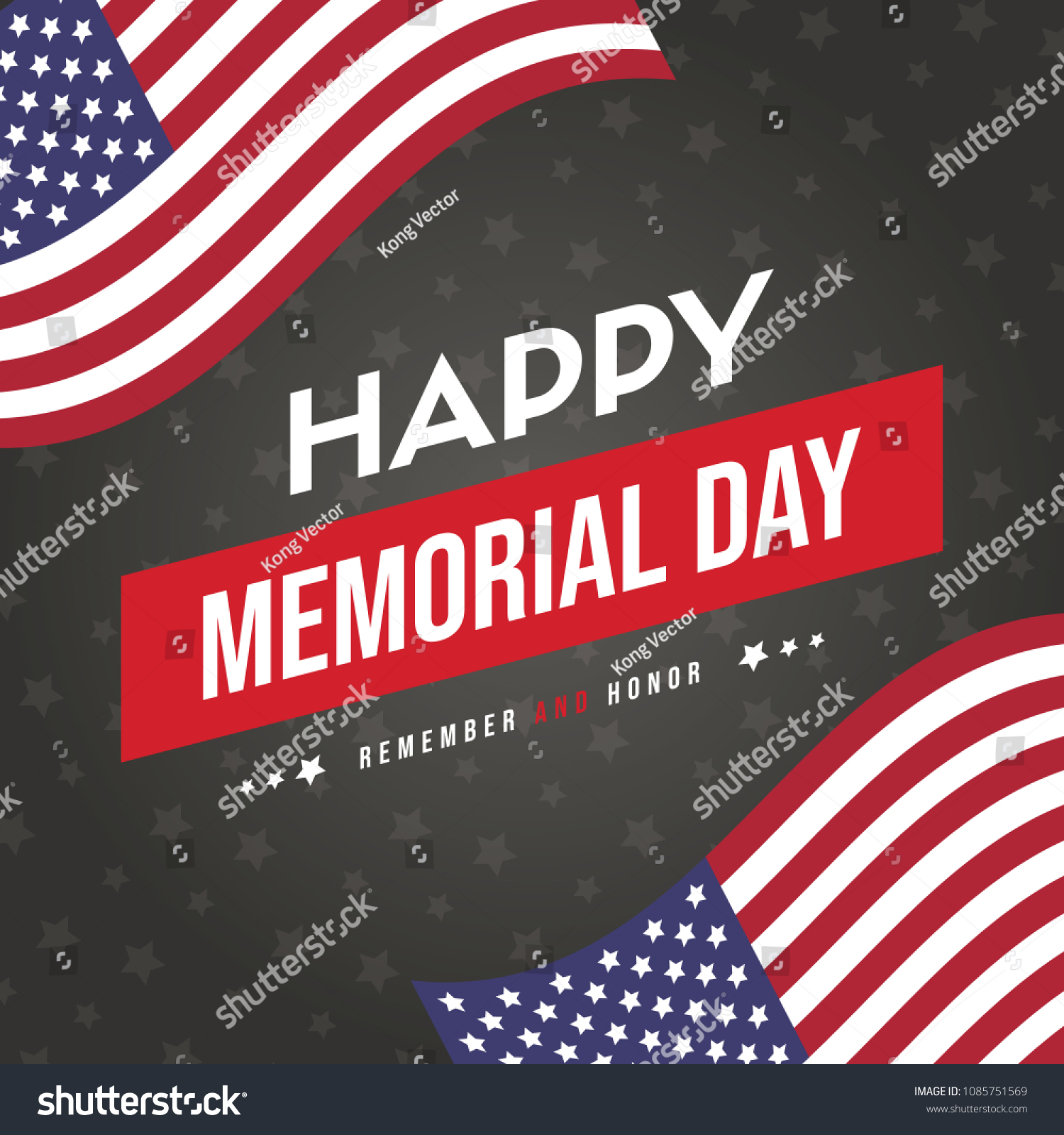 Happy memorial day greeting card with flag Royalty Free Stock Vector