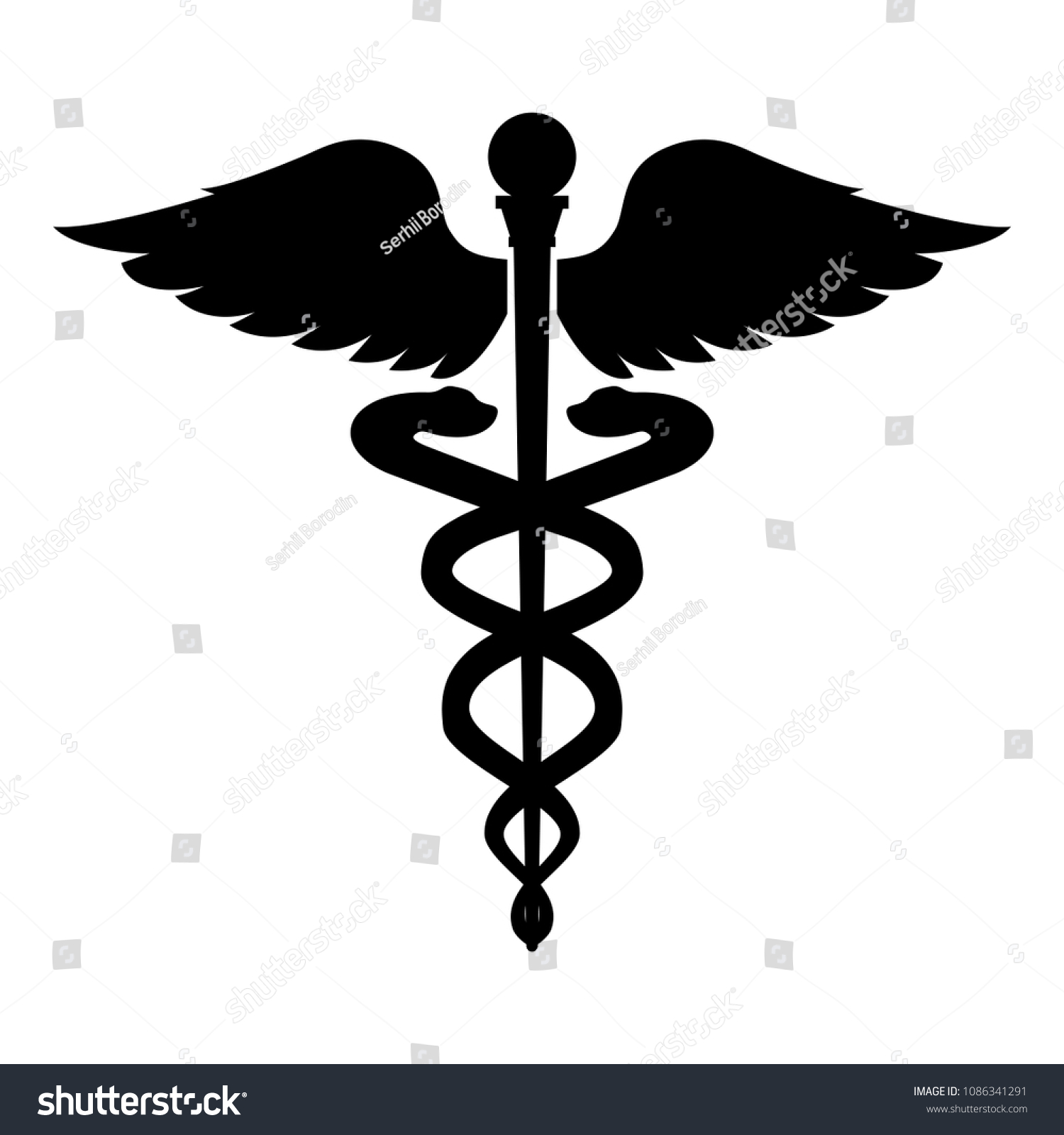 Caduceus health symbol Asclepius's Wand icon black color #1086341291
