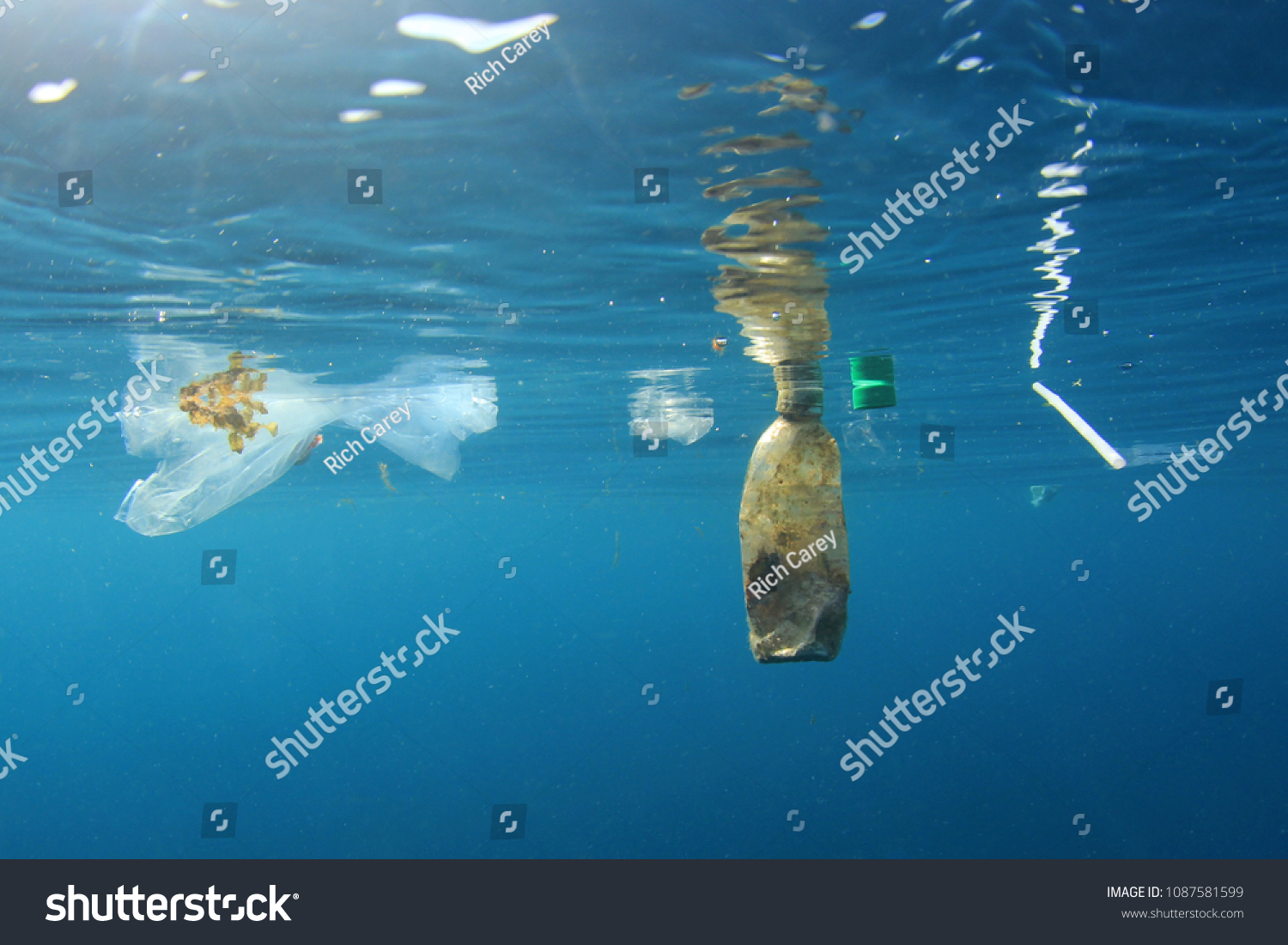 Plastic water bottles and bags environmental pollution #1087581599