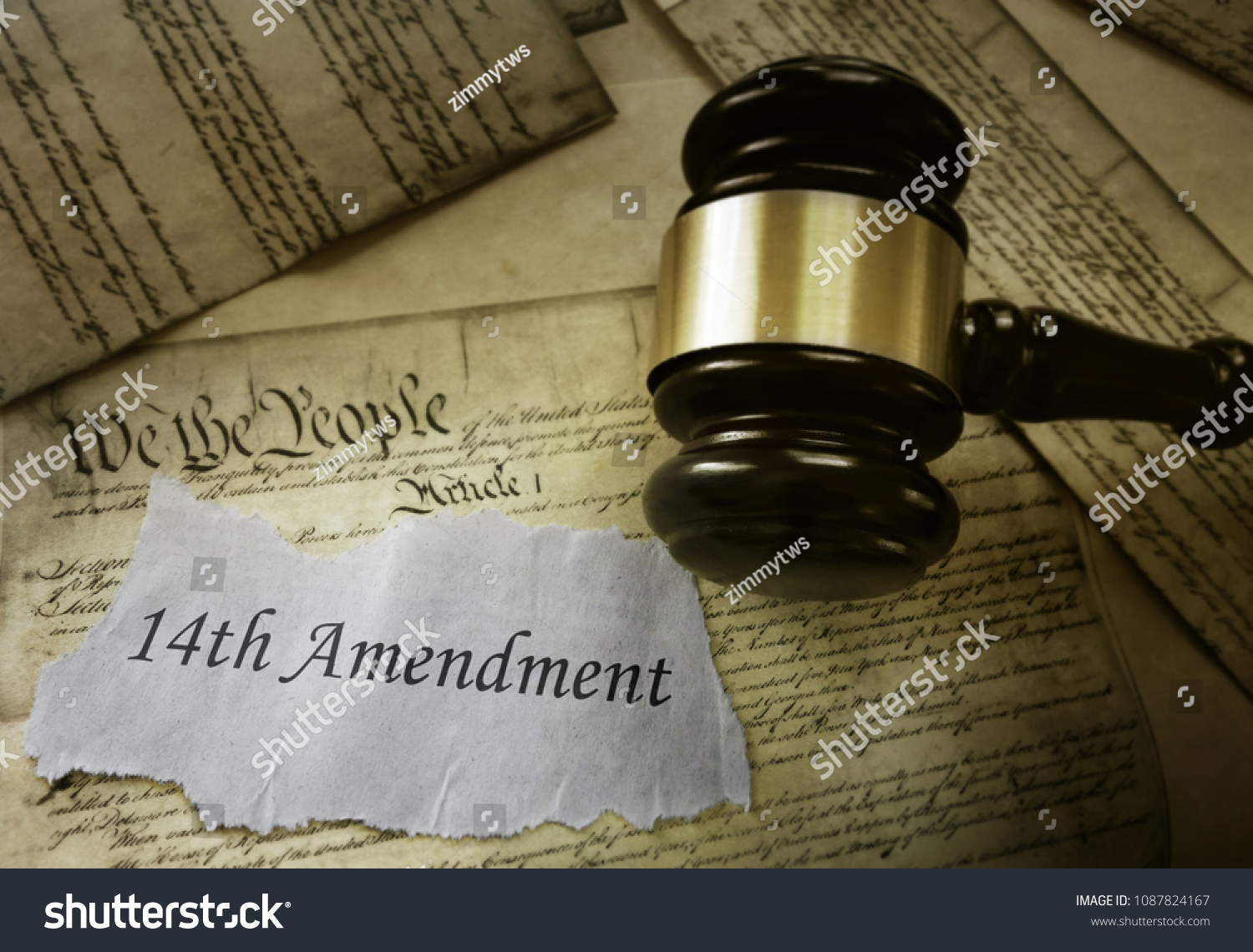 14th Amendment news headline on pages of the US Consitution                                #1087824167