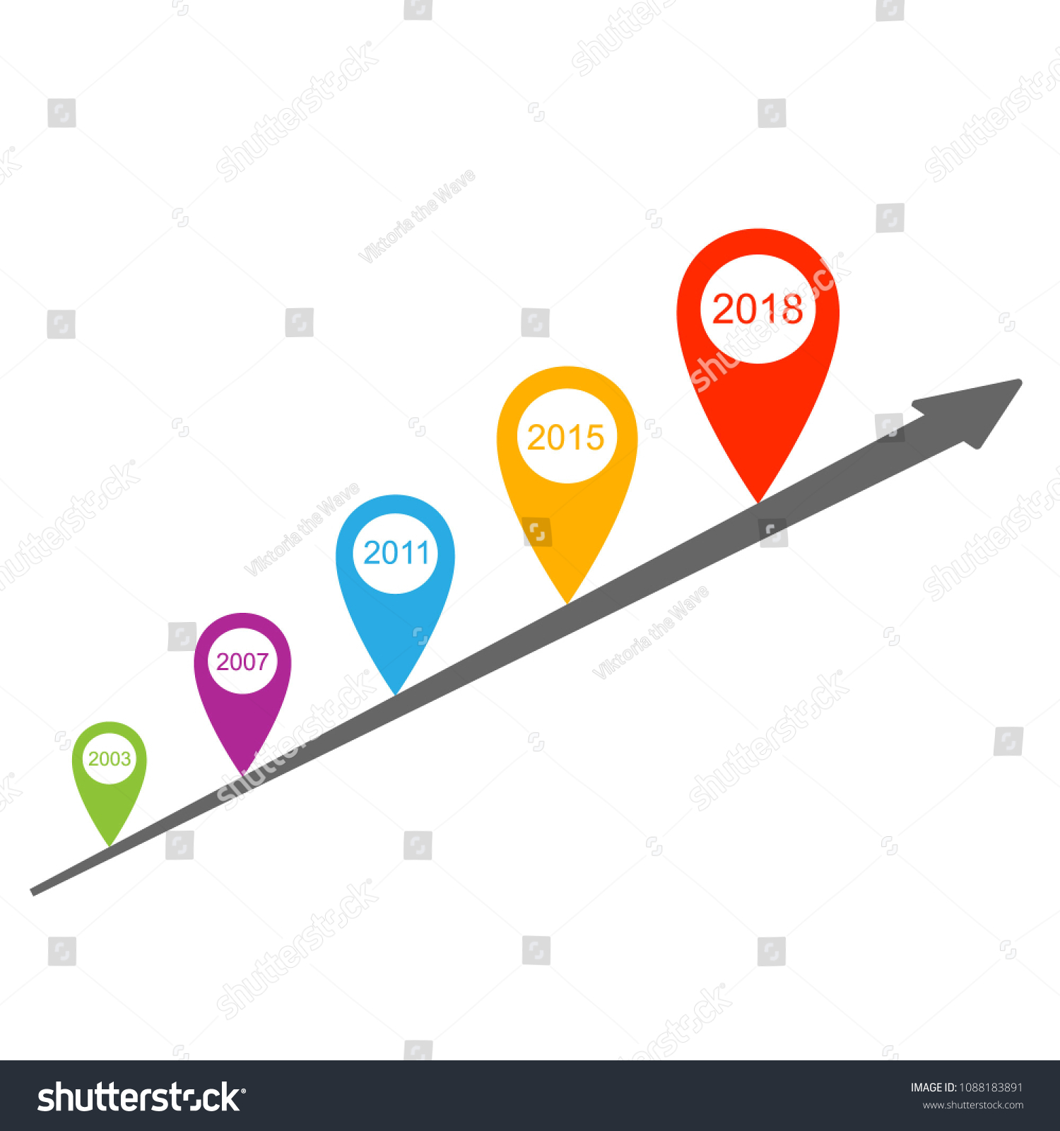 Vector infographic milestones timeline solid arrow template in minimalistic style with pointers. #1088183891